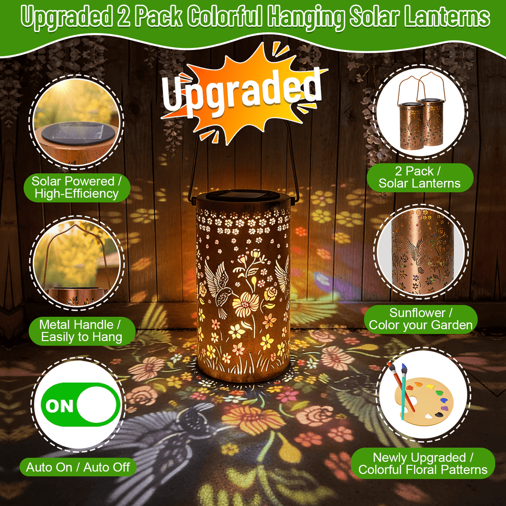 Colorful Solar Lanterns IP65 Outdoor Waterproof, Mother's Day Gifts for Women Mom Grandma - LED Colorful Sunflower Solar Lights Metal Hanging Lantern for Patio Yard Porch