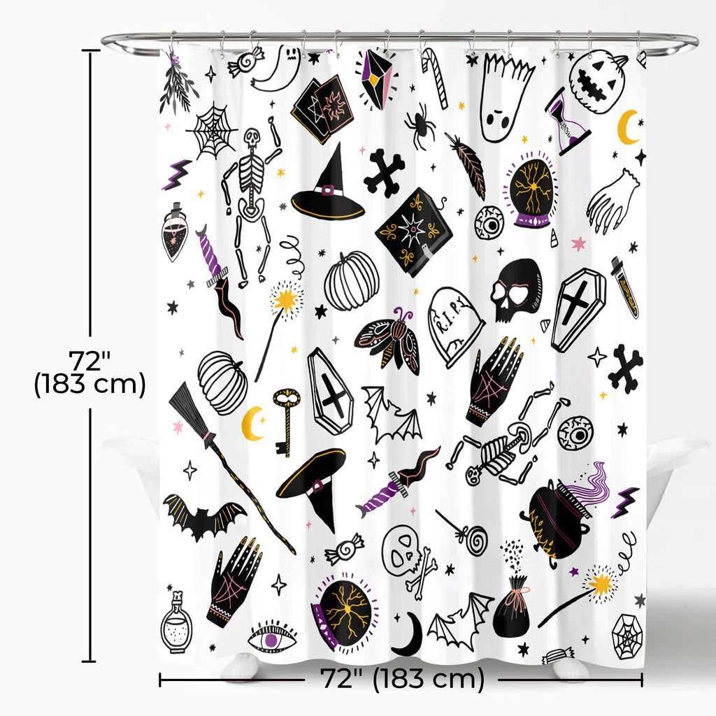 Seasonwood Halloween Shower Curtain,Spooky Halloween Black Cat Shower Curtain,Waterproof Halloween Bathroom Decor with 12 hooks,72"x72"