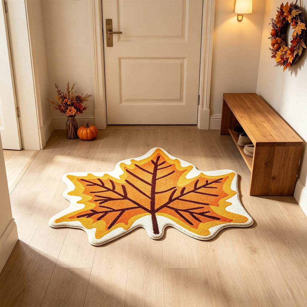 Fall Area Rug Maple Leaf Pumpkin Imitation Wool Mat 27.56x27.56in Polyester Skidproof & Soft for Living Room Bedroom Entryway Fall Doormat by MPOISVA