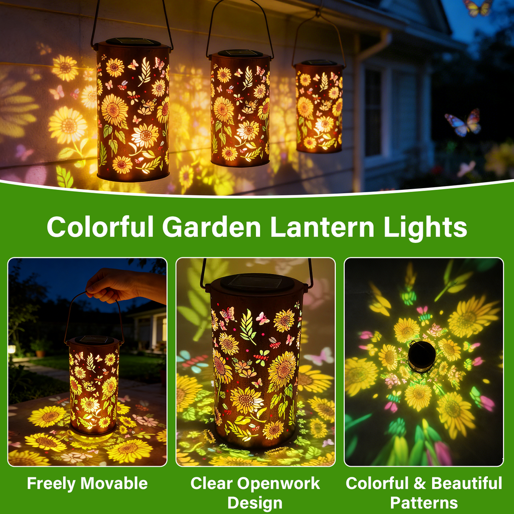 Colorful Solar Lanterns IP65 Outdoor Waterproof, Mother's Day Gifts for Women Mom Grandma - LED Colorful Sunflower Solar Lights Metal Hanging Lantern for Patio Yard Porch