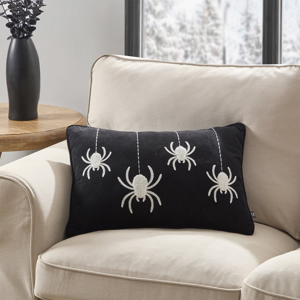 My Texas House Halloween Hanging Spiders Oblong Decorative Pillow, Black and Ivory, 14" x 20"