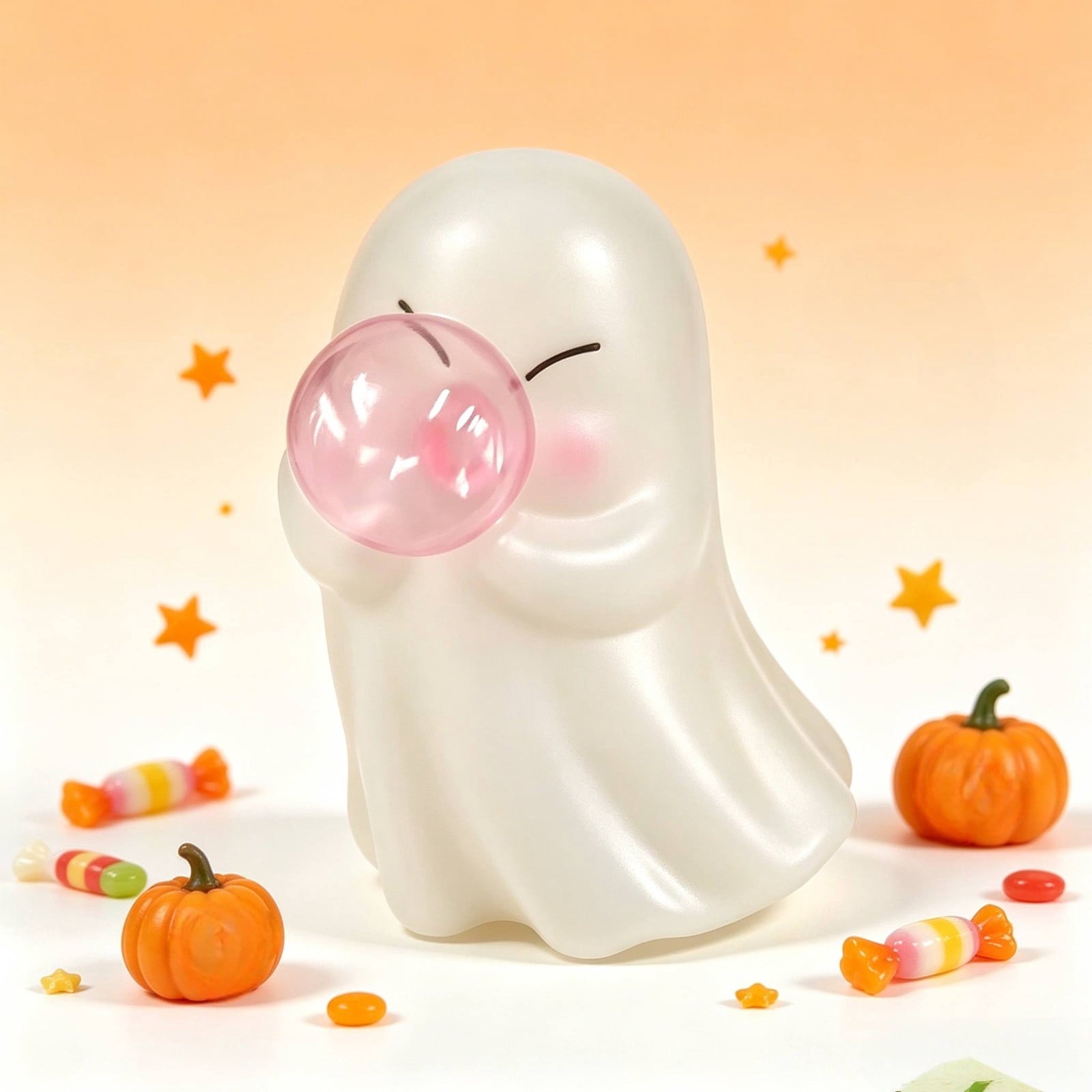 Pink Halloween Decor Ghost Candy Bowl Figurine with Bow and Scalloped Holder for Indoor Tabletop Decor and Party Favor Display
