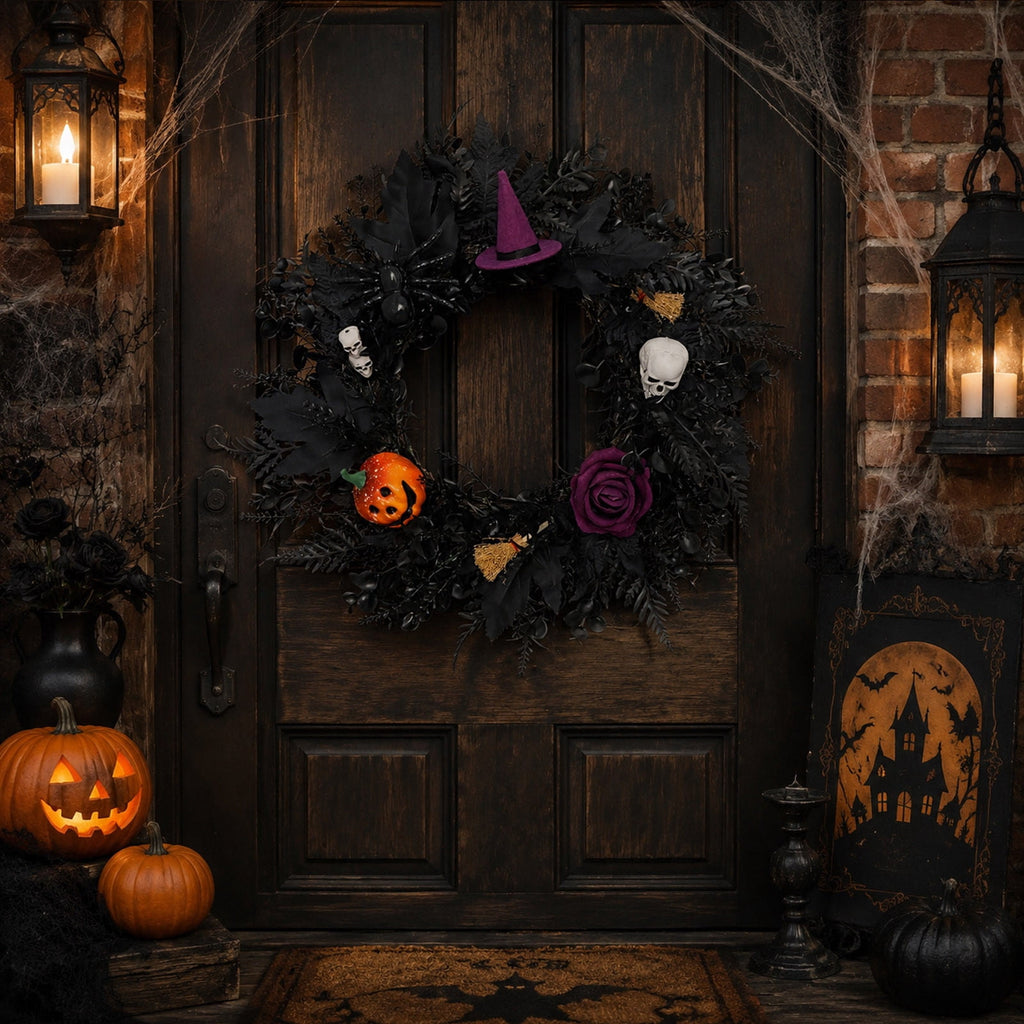 Boovnll Halloween Wreath, 18" Horror & Novelty Handmade Black Twig Glitter Bats Halloween Wreaths for Front Door Fireplace Wall Porch Party Decor, Halloween Decorations