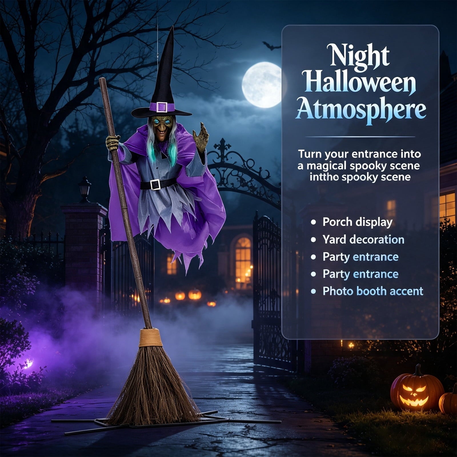 Halloween Flying Witch on Broom Decorations, 6 FT Animated Hovering Witch Animatronics Holding Sweeper Props with Scary Lights, House Decor for Outside Indoor Garden Yard Lawn