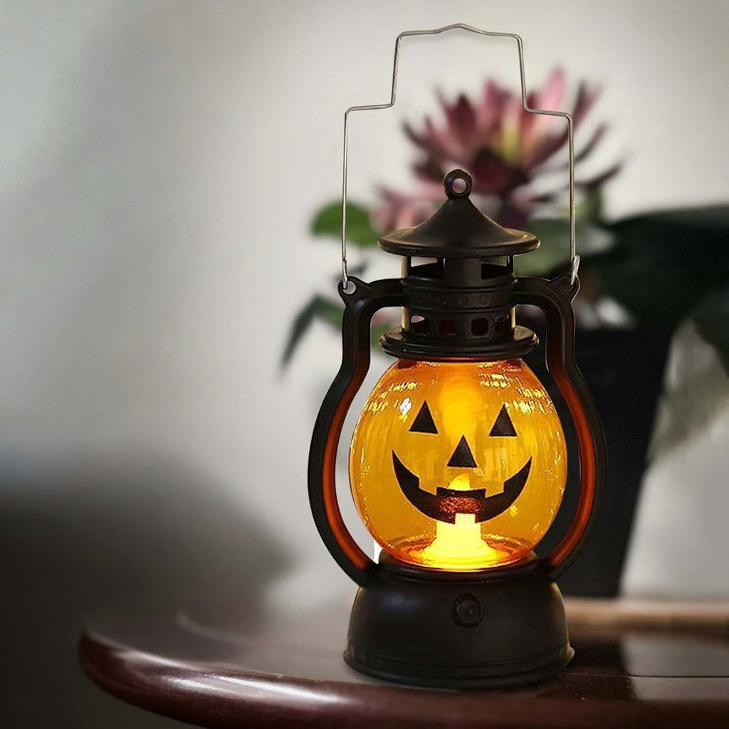LHNFT Halloween Lantern Night Light, Vintage Oil Lamp Wall Light Outdoor, Battery Operated Hanging Lantern for Party Decor, Halloween Decorations Outdoor