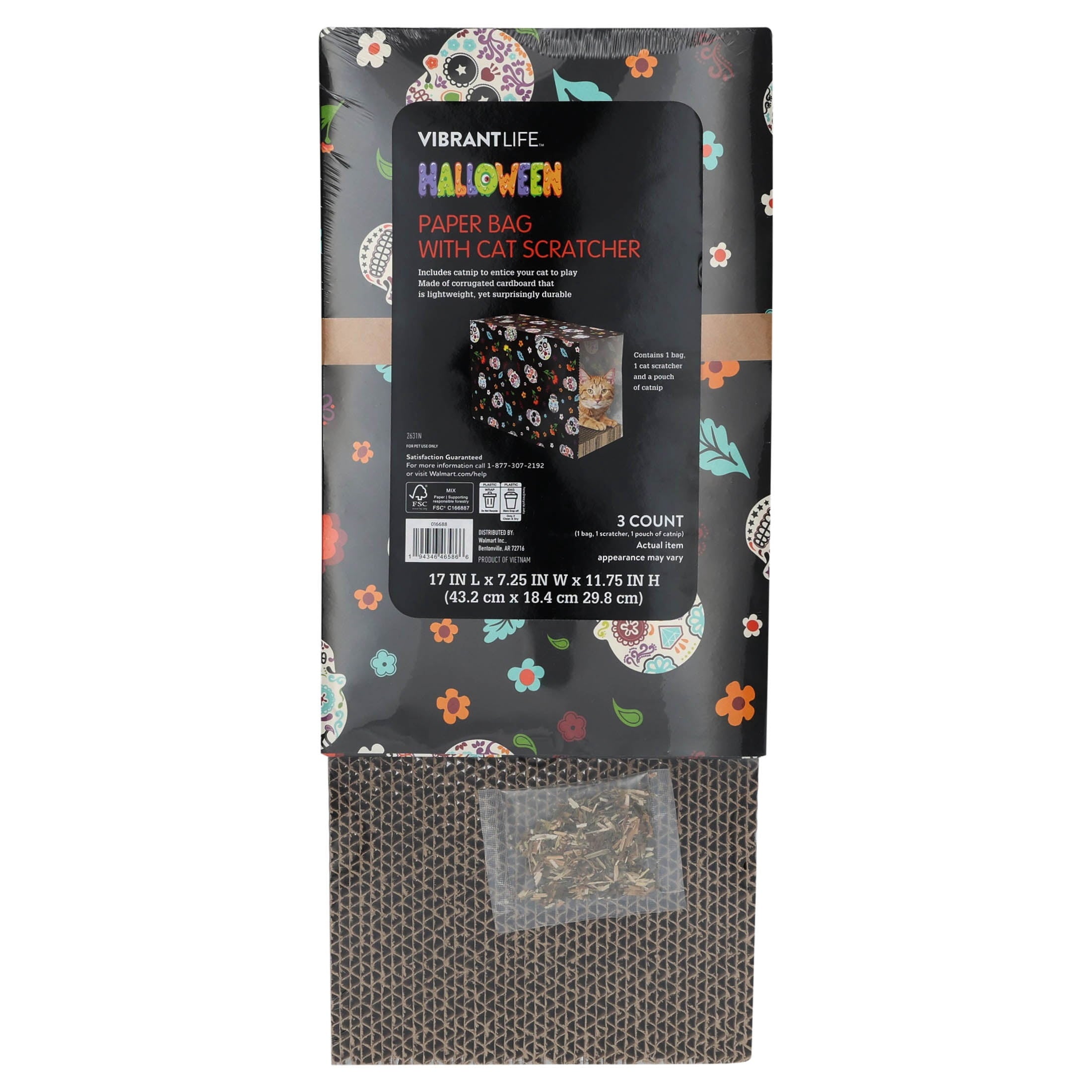 Vibrant Life Halloween Paper Bag with Cat Scratching Pad and Catnip, Creepy Critters, Multicolor