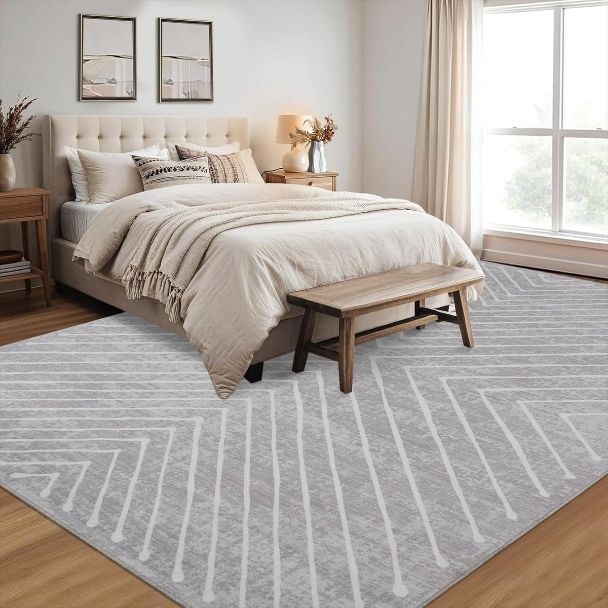 Washable Rug 10x13 Area Rug for Bedroom Modern Living Room Rug Non Slip Striped Large Area Rug Soft Non Shedding Throw Rugs Stain Resistant Carpet for Dining Room Nursery Navy 10'x13'