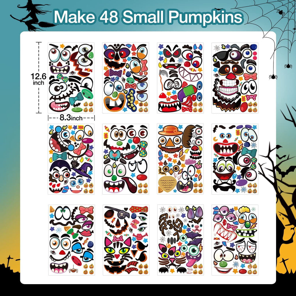 Ayieyill 64 Packs Halloween Stickers Pumpkin Decorating Stickers for Children , 32 Sheet Small Pumpkin Face Stickers for Halloween Party Supplies Trick or Treat Party Favors