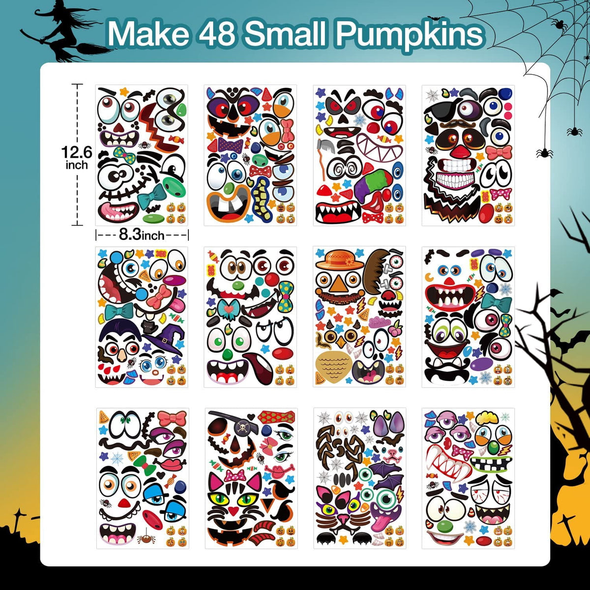 Ayieyill 64 Packs Halloween Stickers Pumpkin Decorating Stickers for Children , 32 Sheet Small Pumpkin Face Stickers for Halloween Party Supplies Trick or Treat Party Favors