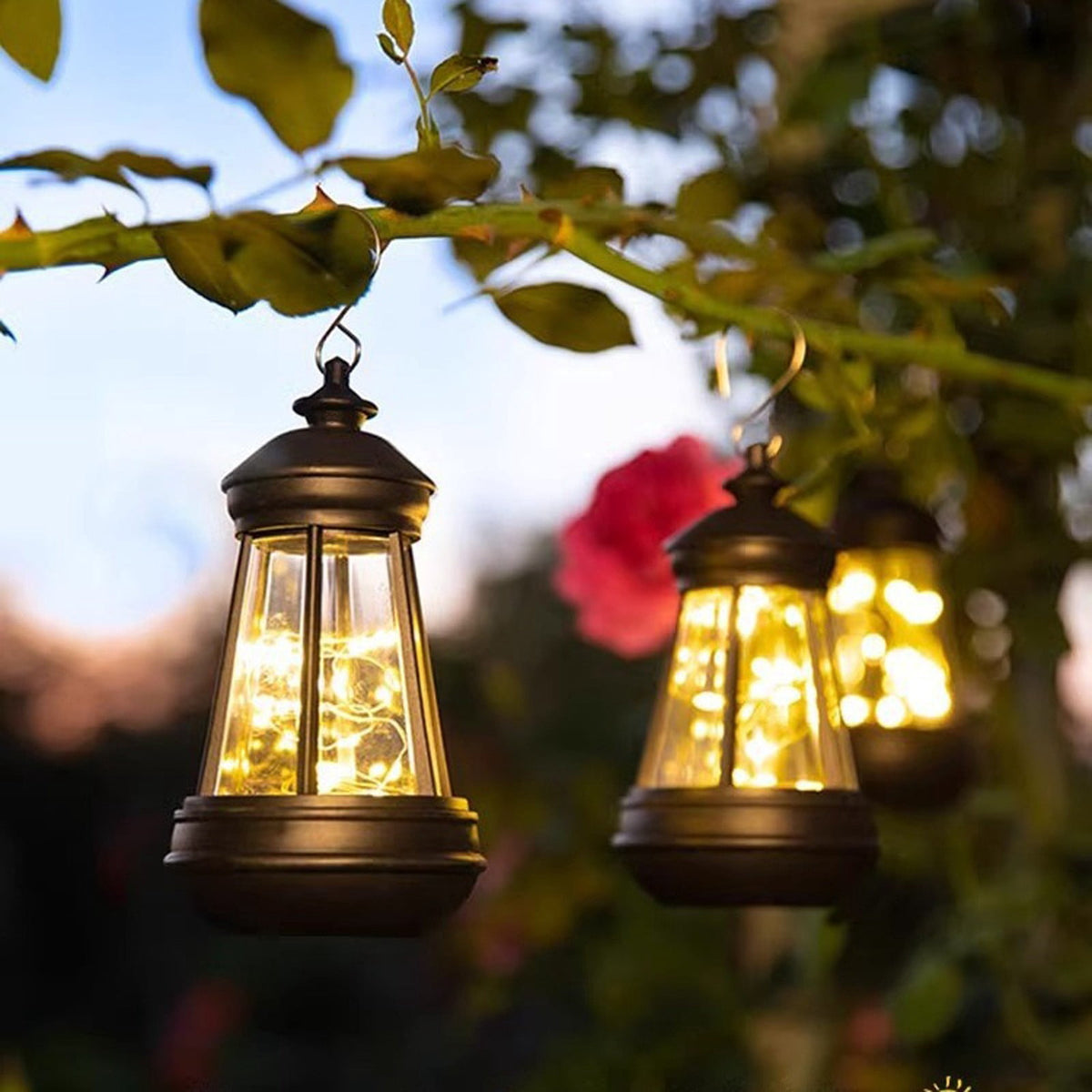 3.35IN Vintage Mini Solar Hanging Lantern Lights, Warm Fairy String LED Solar Powered Outdoor Lanterns, Waterproof Retro Solar Hanging Lights for Garden Tree Patio Yard Porch Decor