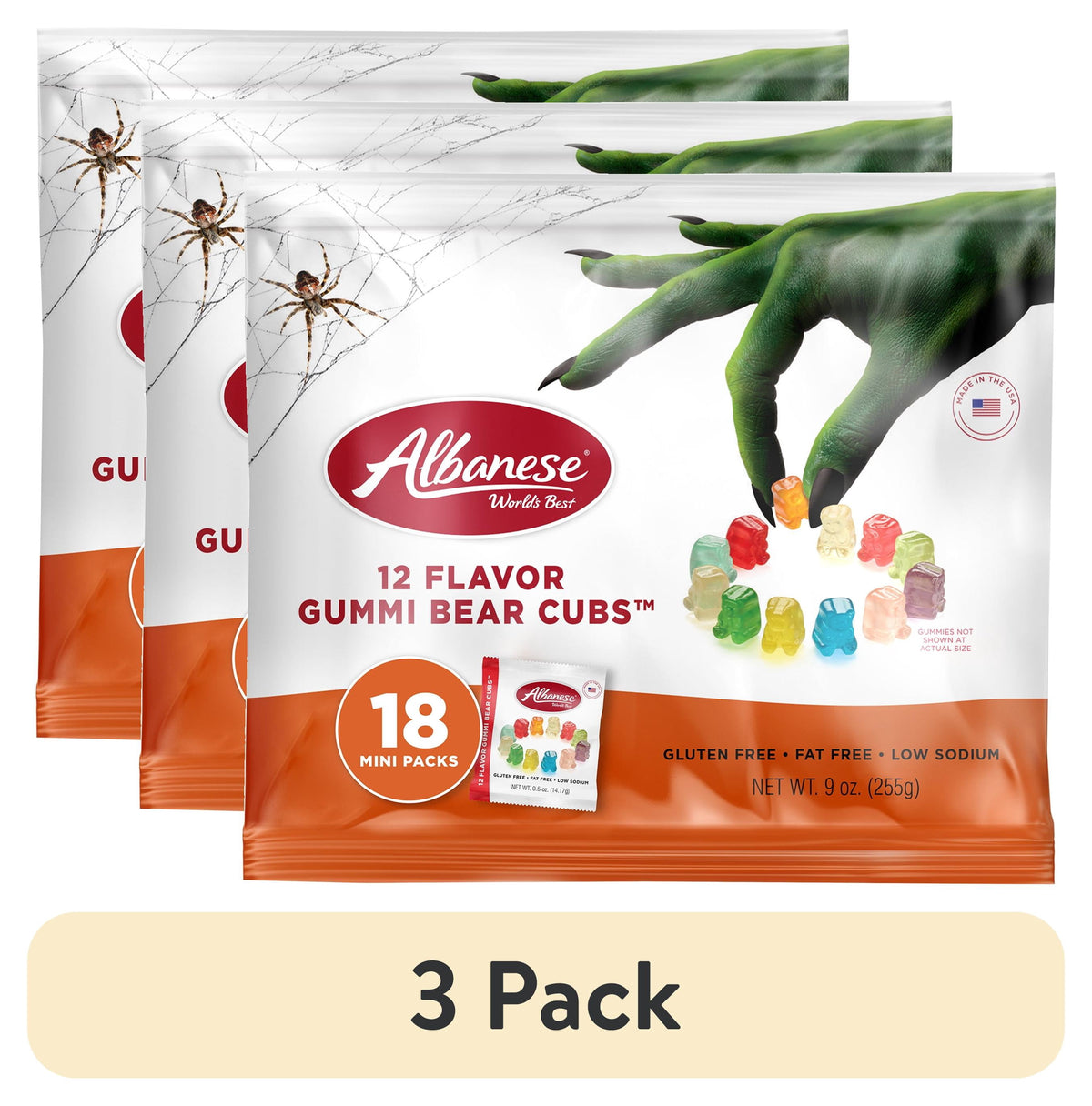 Albanese Halloween World's Best 12 Flavor Gummi Bear Cubs, 9 oz,18 Mini Packs, Gluten Free