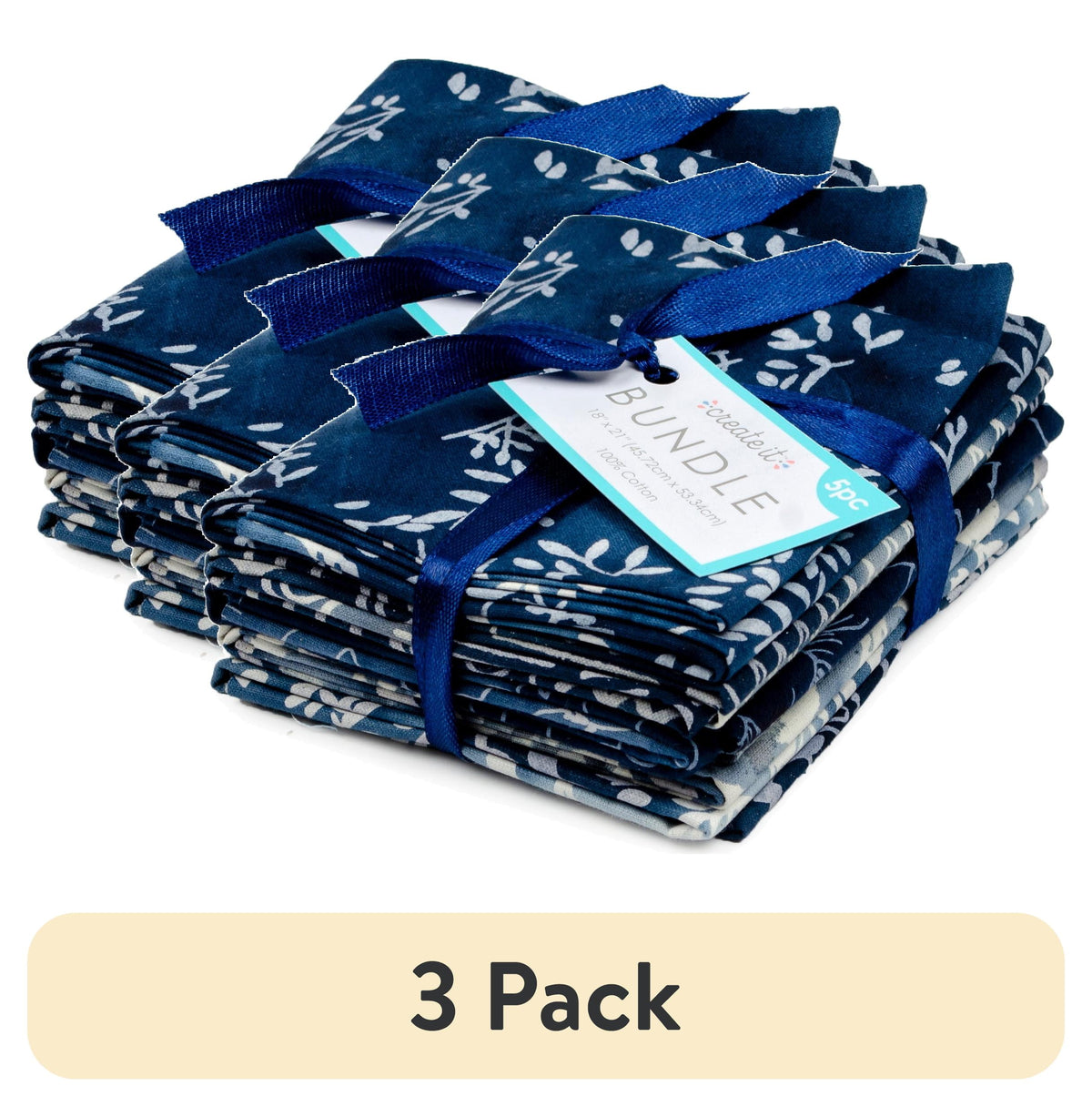 Create It 18"x21" Cotton Batik Precut Sewing & Craft Fabric Bundle, Blue 5 Piece