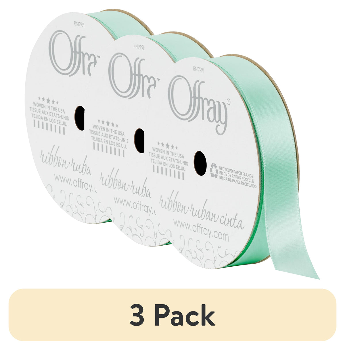 (3 pack) Offray Ribbon, Forest Green 5/8 inch Single Face Satin Polyester Ribbon, 18 feet