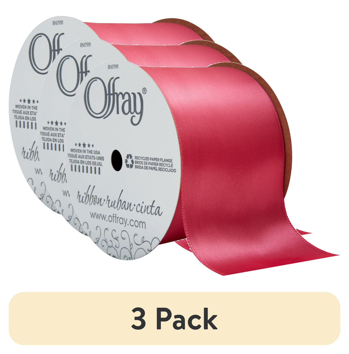 (2 pack) Offray Ribbon, Red 2 1/4 inch Single Face Satin Polyester Ribbon for Sewing, Crafts, and Gifting, 9 feet, 1 Each