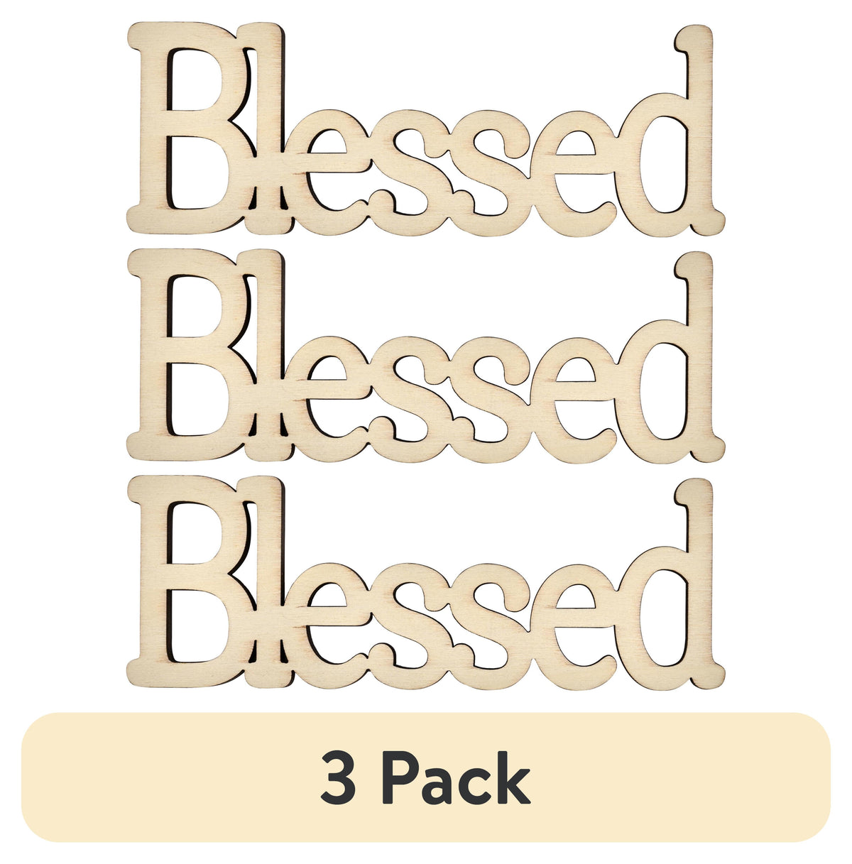 (3 pack) Plaid Unpainted Wood Surfaces, Blessed, 7"