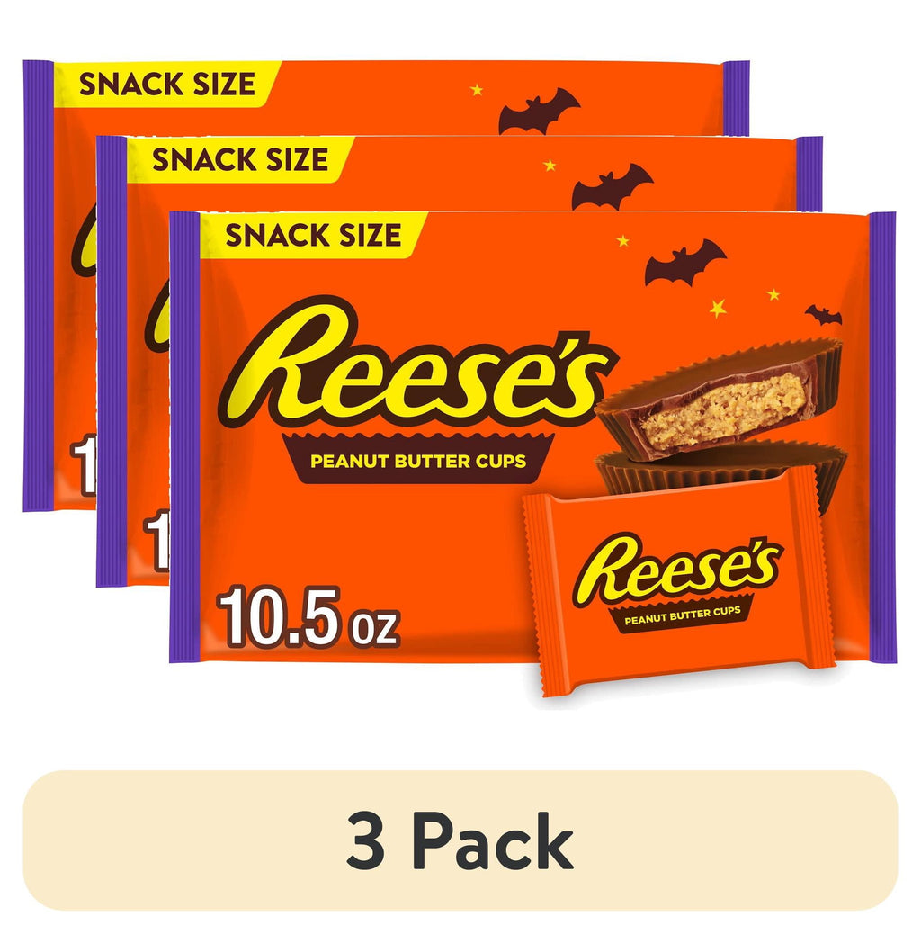 (3 pack) Reese's Milk Chocolate Snack Size Peanut Butter Cups, Halloween Candy Bag, 10.5 oz