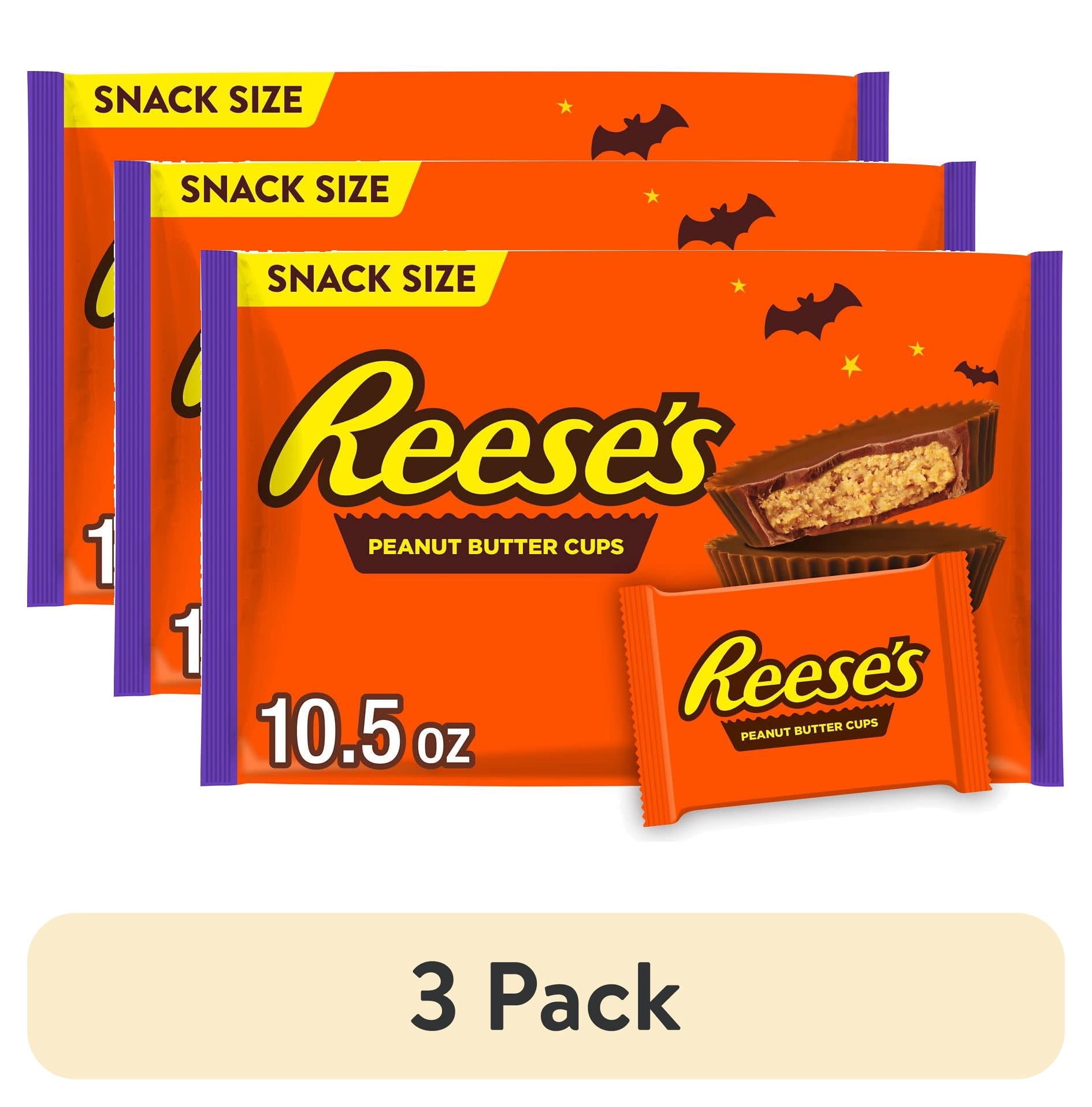 (3 pack) Reese's Milk Chocolate Snack Size Peanut Butter Cups, Halloween Candy Bag, 10.5 oz