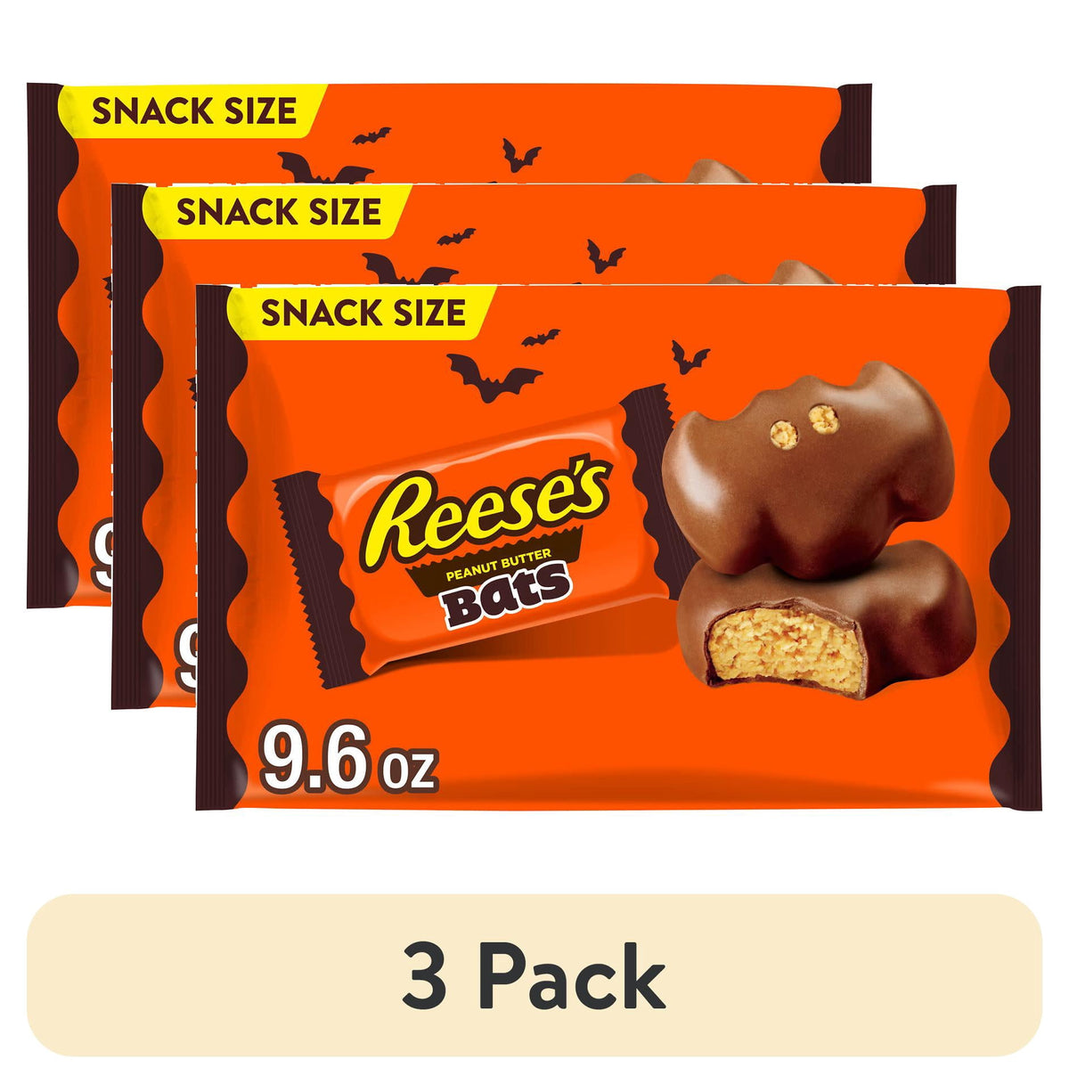 REESE'S Milk Chocolate Snack Size Peanut Butter Bats, Halloween Candy Bag, 9.6 oz