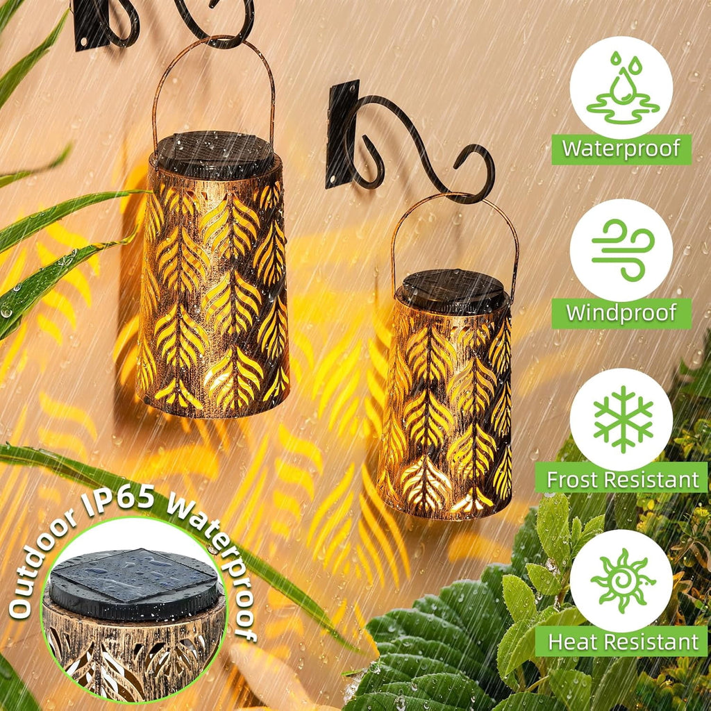 2 Pack Solar Hanging Lantern Lights - Outdoor Waterproof Decorative Lanterns for Patio, Garden, Yard, Front Porch - Retro LED Lighting for Halloween, Christmas & Holiday Decor