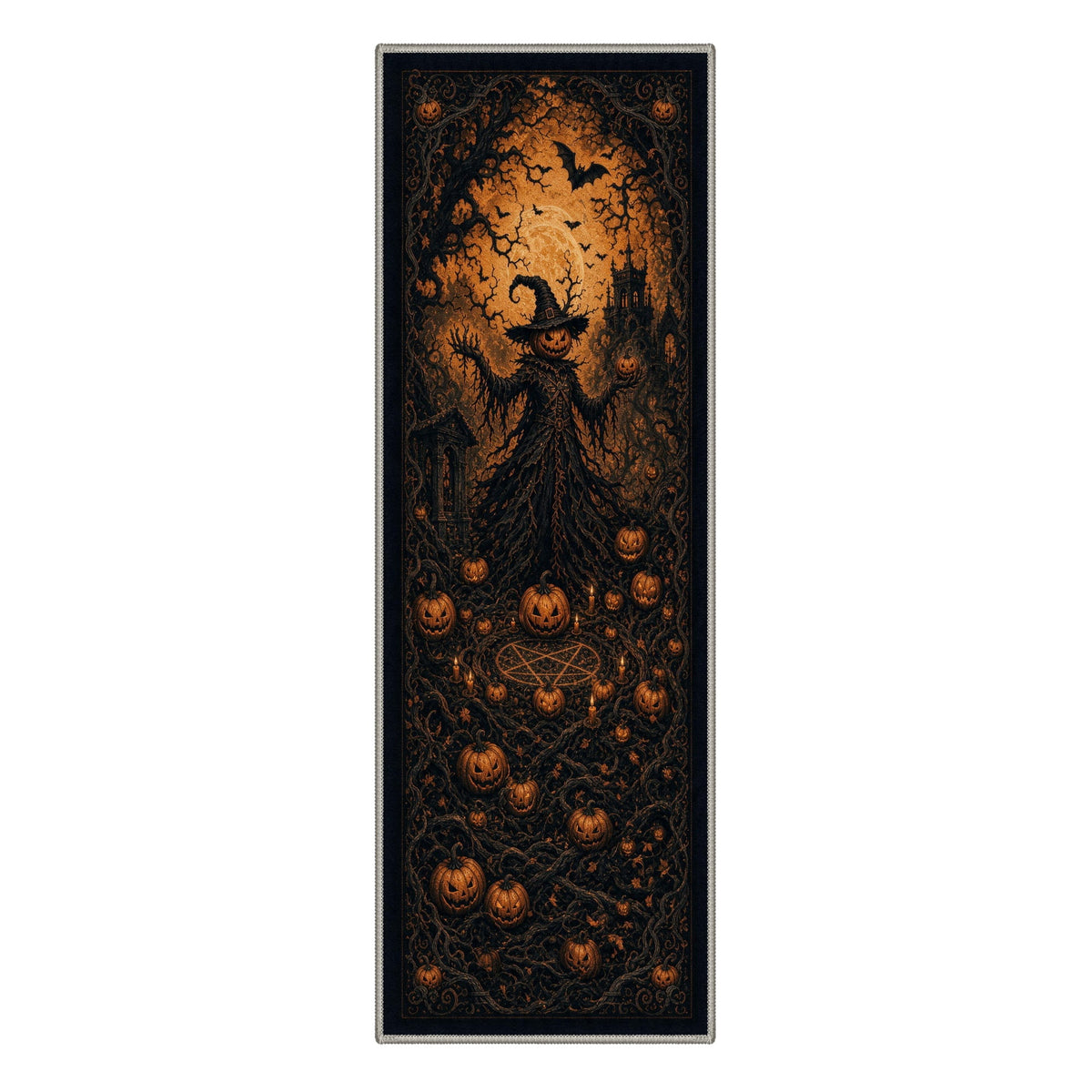 GENIMO 2'x7' Halloween Runner Rug, Washable Non Slip Soft Gothic Raven Indoor Outdoor Hallway Runner for Porch Patio Kitchen Entryway, Rust Orange
