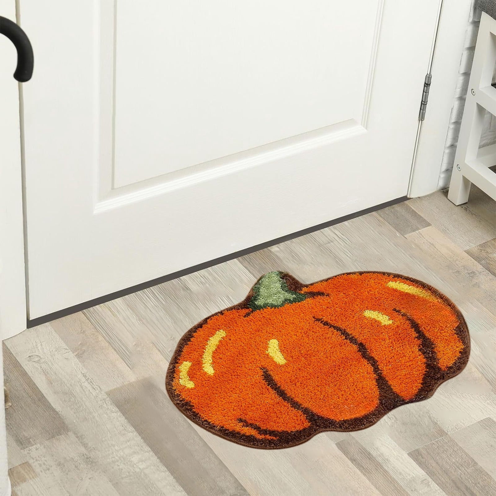 Orange Plaid Fall Outdoor Mat, Hand-Woven Porch Rug for Thanksgiving Halloween Door Decor