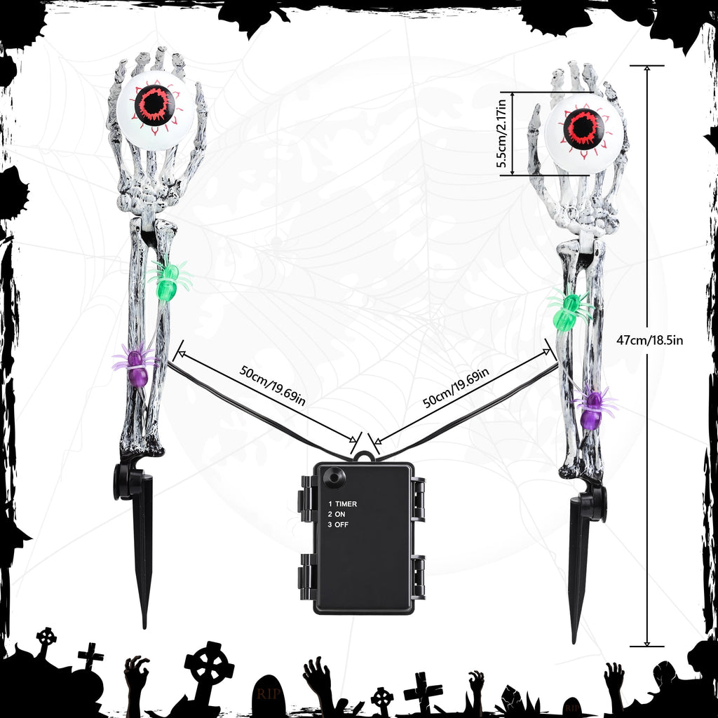 Toodour Halloween Pathway Lights Outdoor, Battery Operated Halloween Skeleton Hands with Light Up Eyeballs & Spiders, Waterproof Halloween Decor for Walkway Garden Yard Lawn, Red