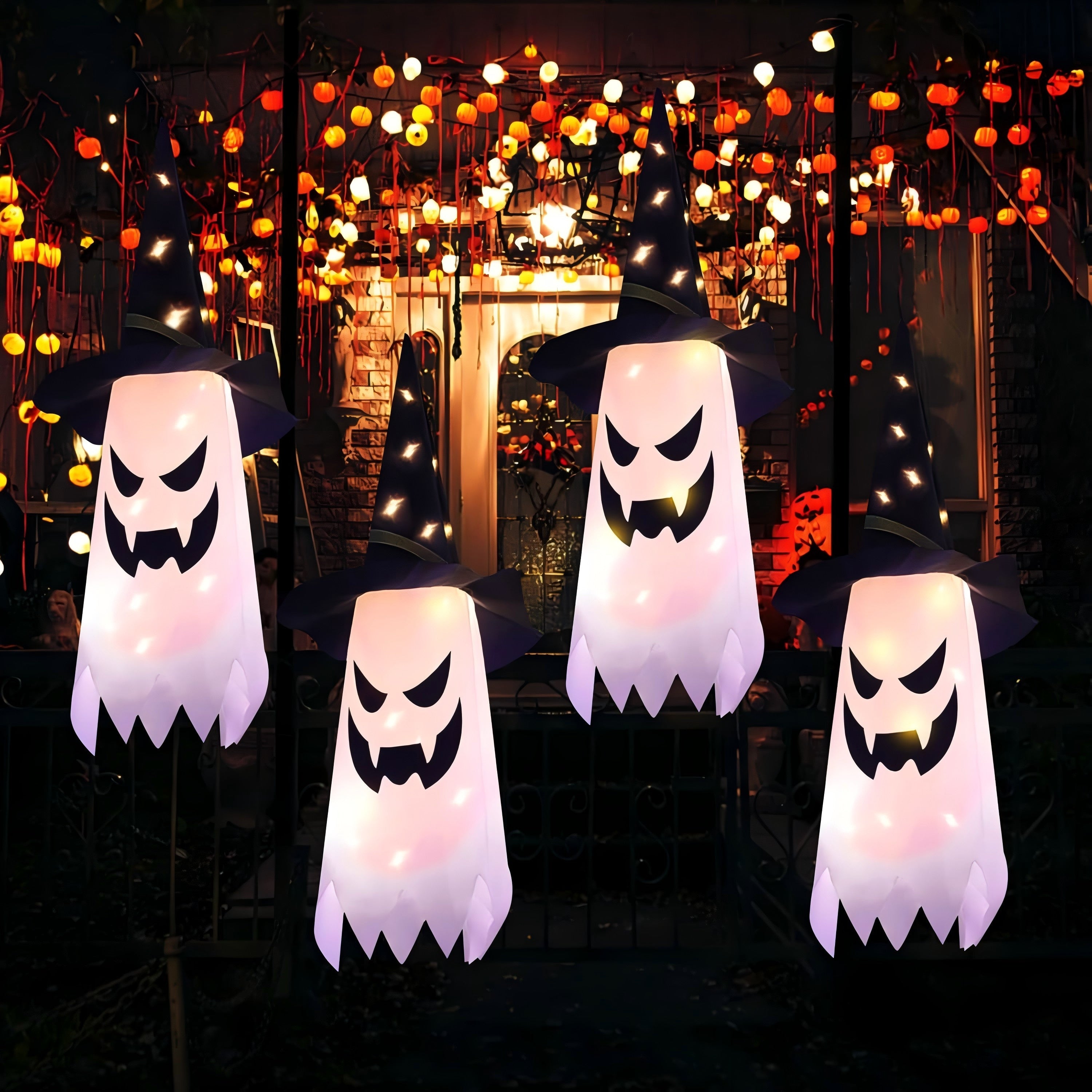 ZOEYKIMLO Halloween Witch Hat Lights Decorations Outdoor, Upgraded 5pcs Hanging Glowing Witch String Lights with 8 Modes, Waterproof Halloween Light for Outdoor, Garden, Party Decor