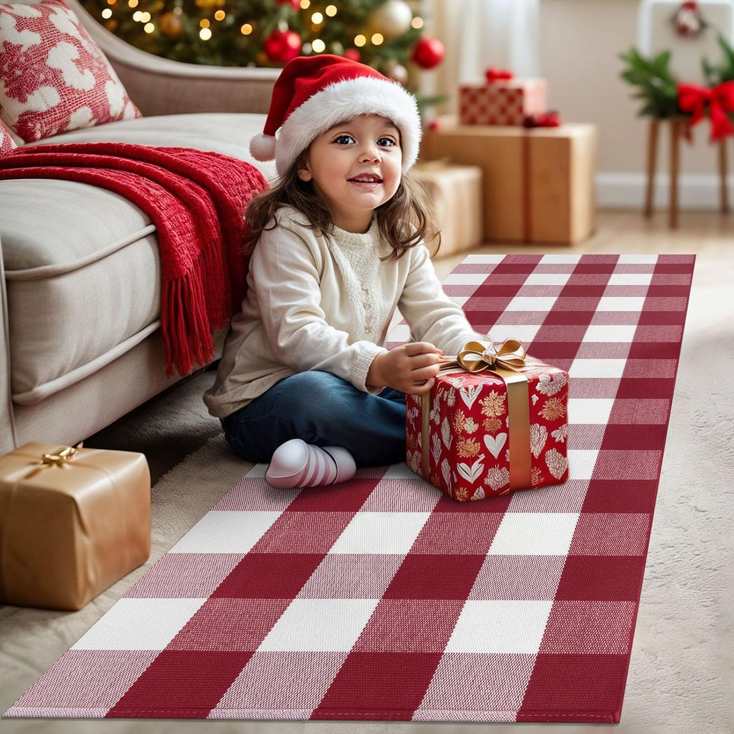 HearthHarmony Buffalo Plaid Area Rugs 2x3 Ft Brown and Black Checkered Rugs Washable Front Door Mat Hand Woven Cotton Outdoor Small Rug for Front Porch Kitchen Entryway Patio Bathroom