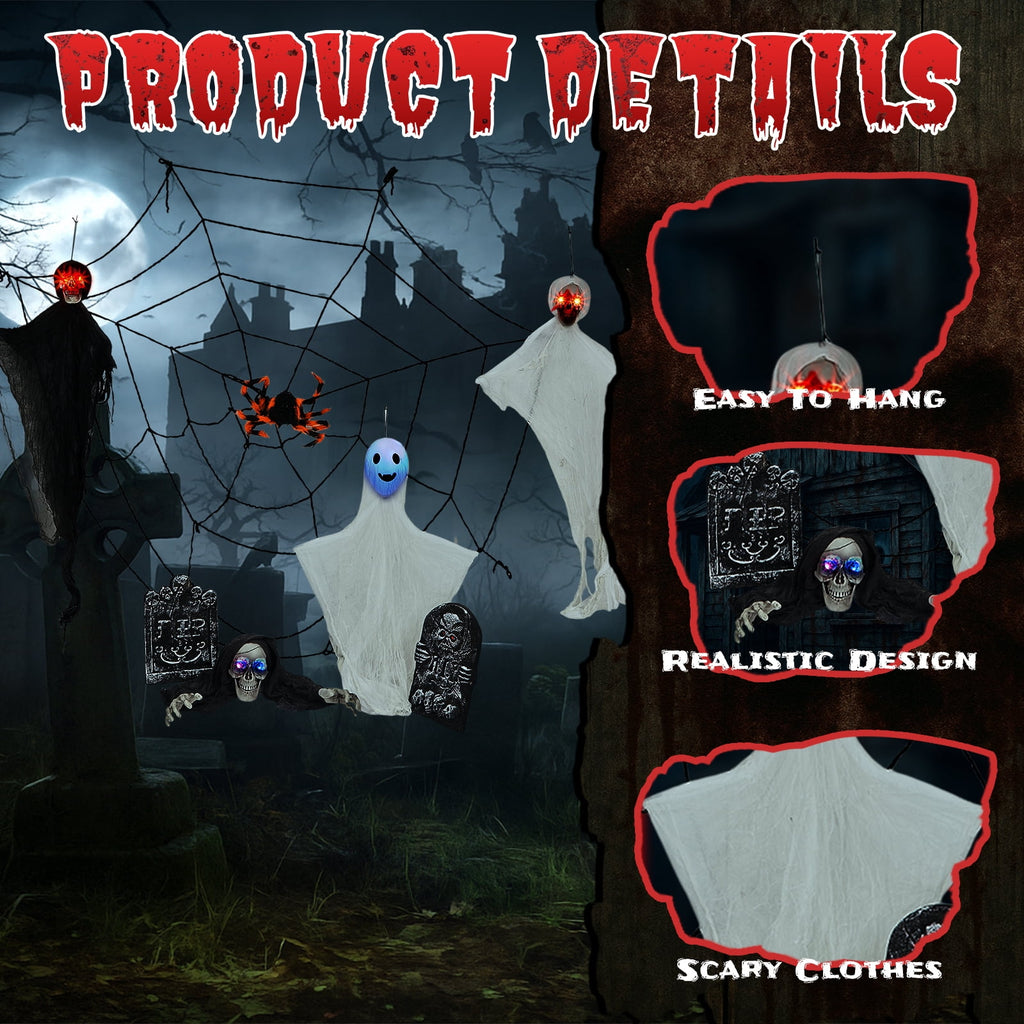 Ktaxon 4ft Halloween Outdoor Decoration Ghost Set Hanging Animated Decoration 8pcs Creepy Set w/ Pre-Recorded Screaming
