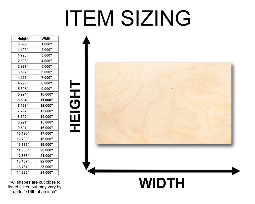 Unfinished Wood Rectangle Shape - Craft - up to 46" DIY 16" / 1/4"