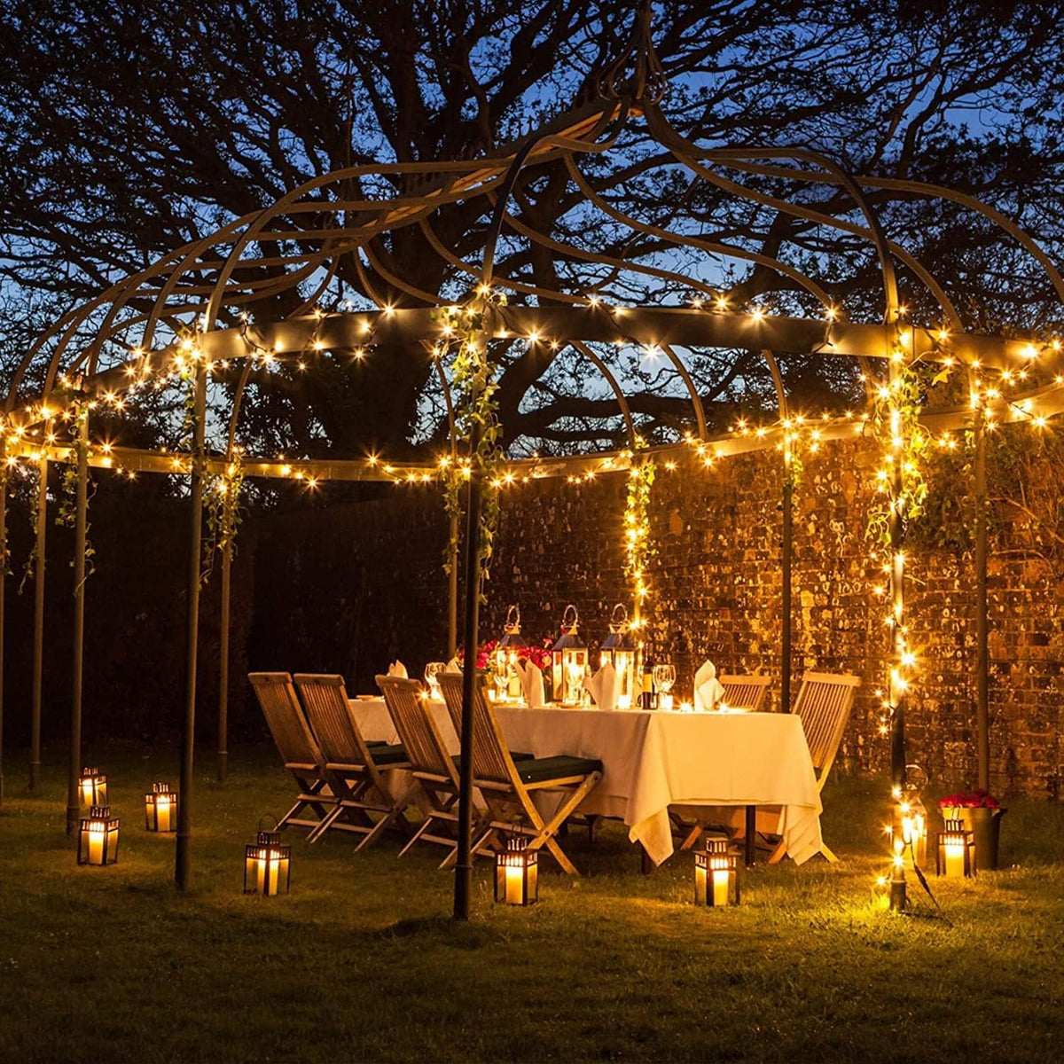 JMEXSUSS 2 Pack Solar String Lights Outdoor, 100 LED 42.7ft White Solar Lights Outdoor Waterproof, 8 Modes Green Wire Solar Christmas Lights for Garden, Wedding, Party, Christmas Tree Decoration