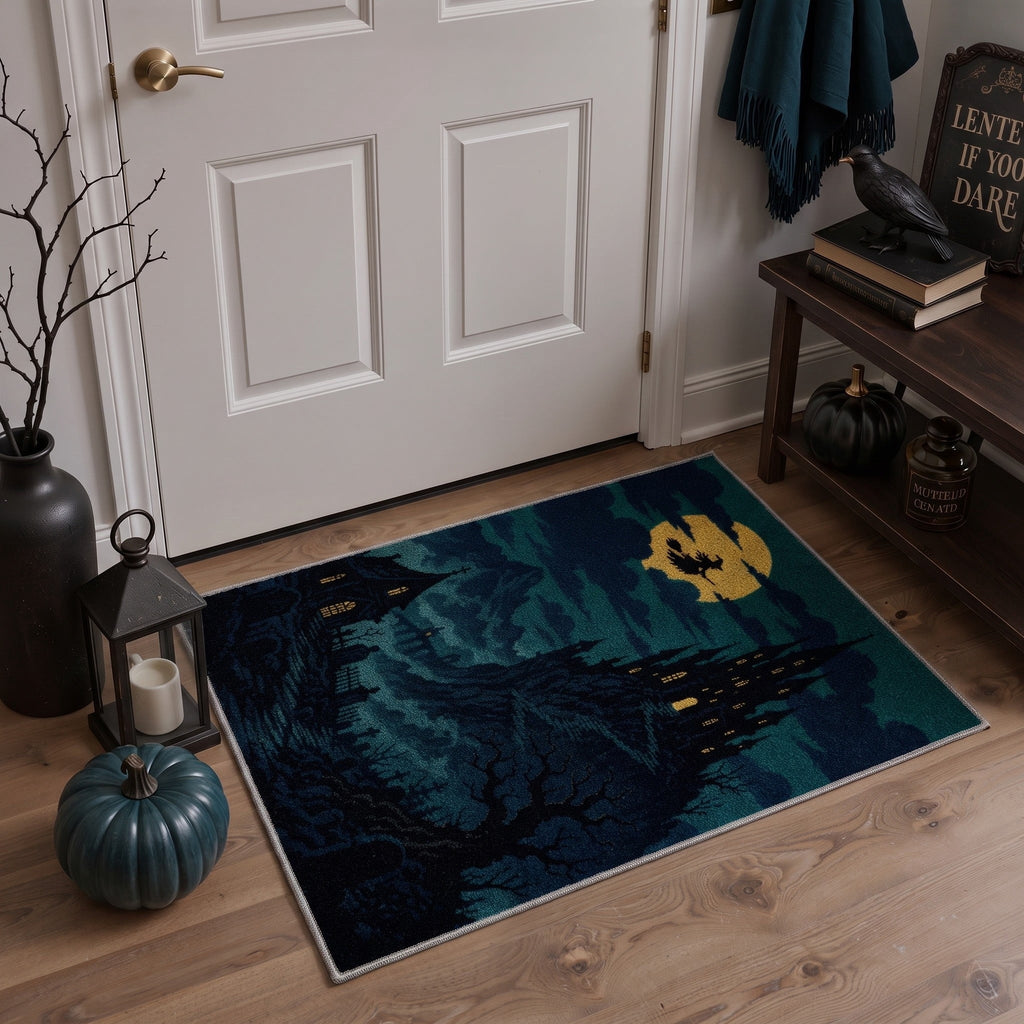 GENIMO 2'x7' Halloween Runner Rug, Washable Non Slip Soft Gothic Raven Indoor Outdoor Hallway Runner for Porch Patio Kitchen Entryway, Rust Orange