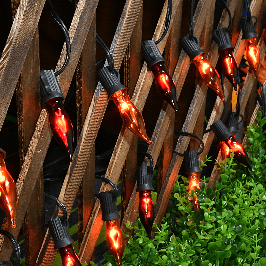 12.8Ft Christmas Lights Flickering Flame String Lights with 12 Pack Clear C7 Flame Light Bulbs（2 Spare）, Great for Indoor Outdoor Home Patio Party Christmas Decorations Lights, 1W, E12 Base