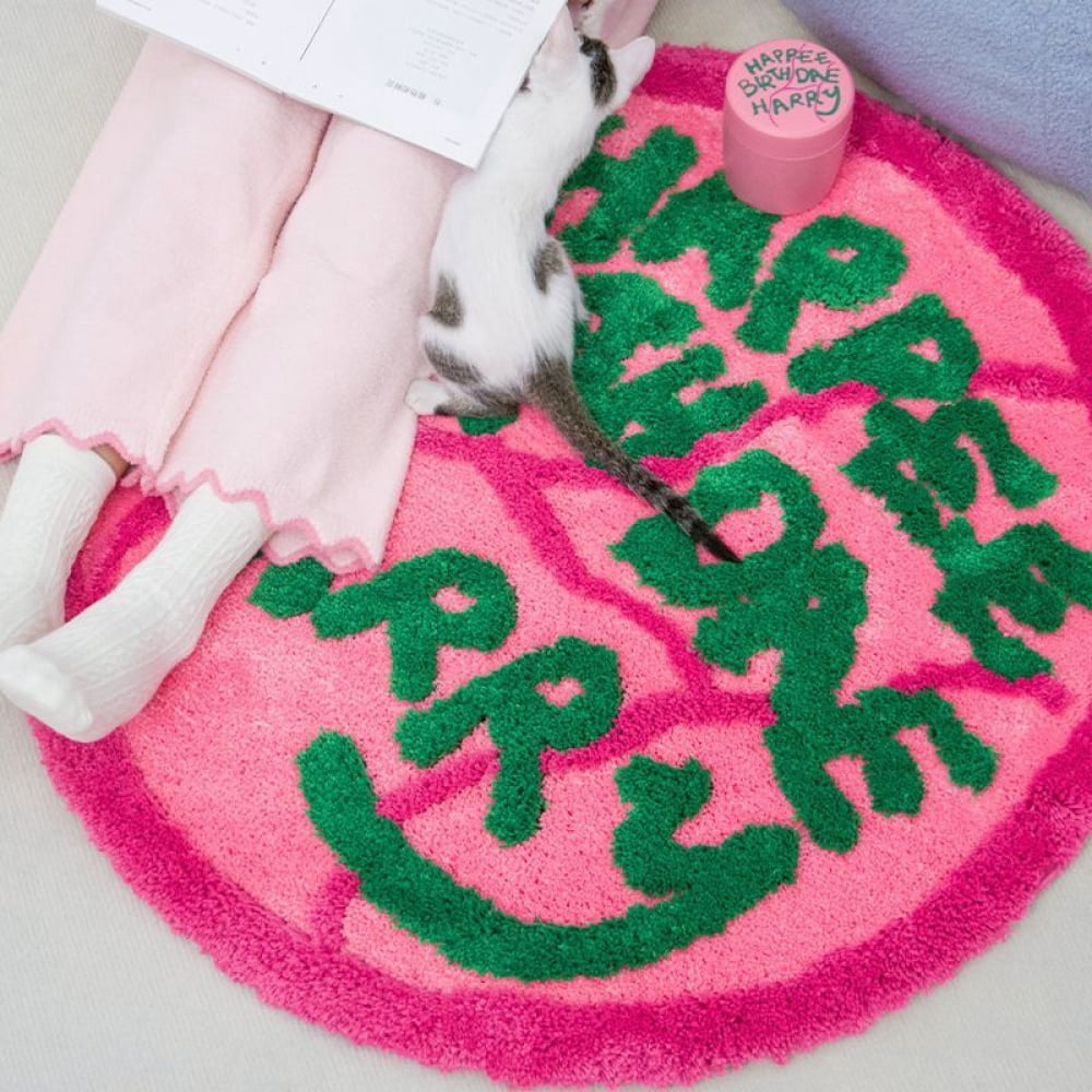 Halloween-Themed Plush Round Rug - Thickened Flocked with Cake Pattern, Machine Washable Non-Slip