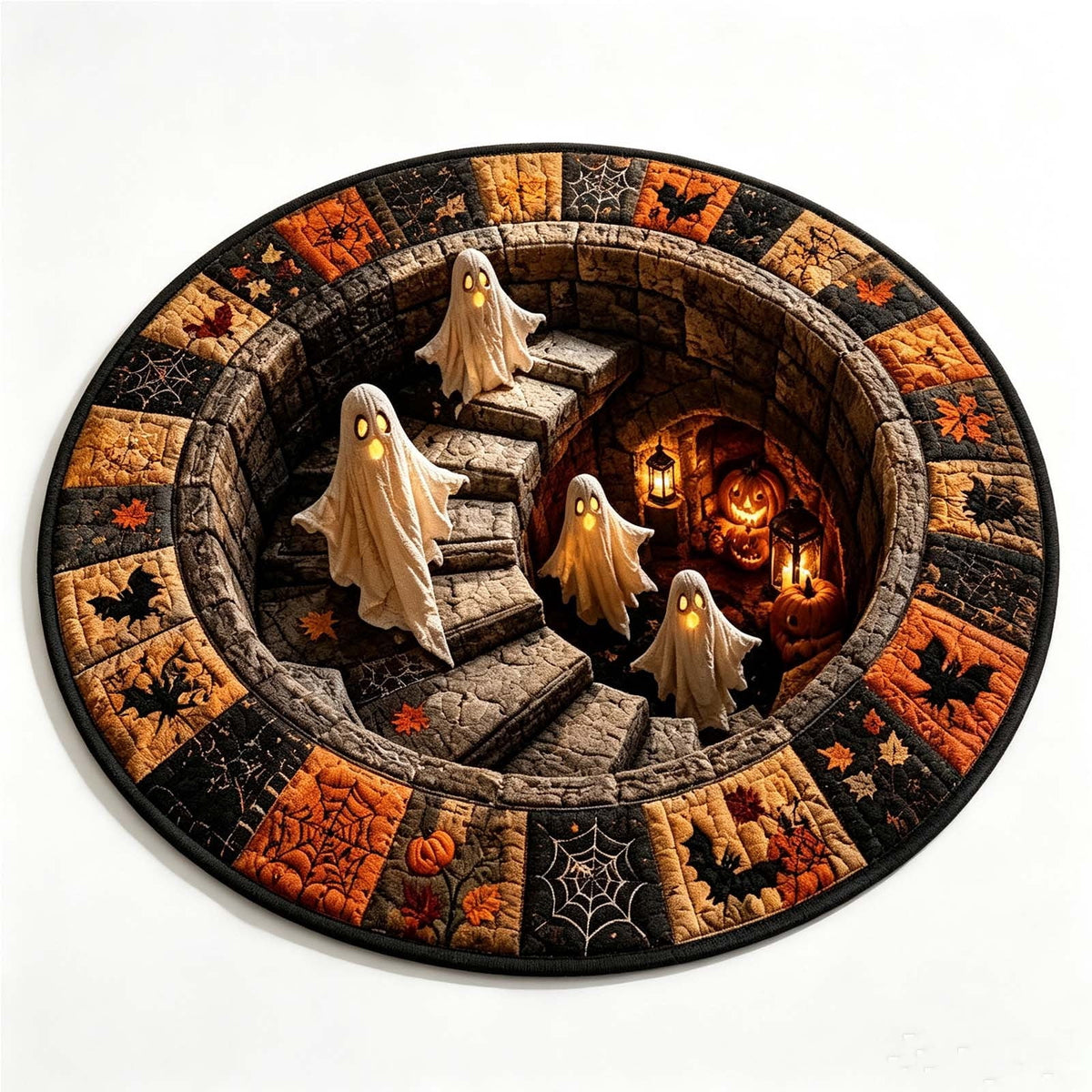 Halloween Round Rug Optical Ghost Pumpkin Mat 15.75in Diameter Polyester Skidproof & Soft for Entryway Bedroom Party by MPOISVA