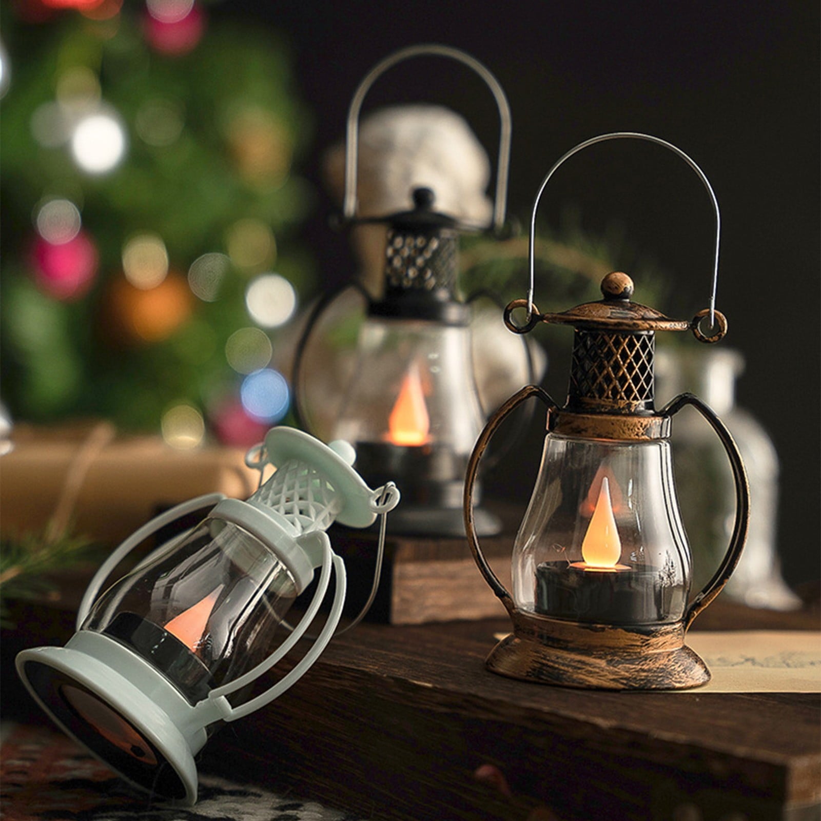 BGZLEU Vintage LED Candle Lanterns Decorations, Black Lanterns Decorative for Table Centerpieces, Camping Decorative Lanterns, Western Party Rustic Wedding Decor, Halloween Christmas Decorations