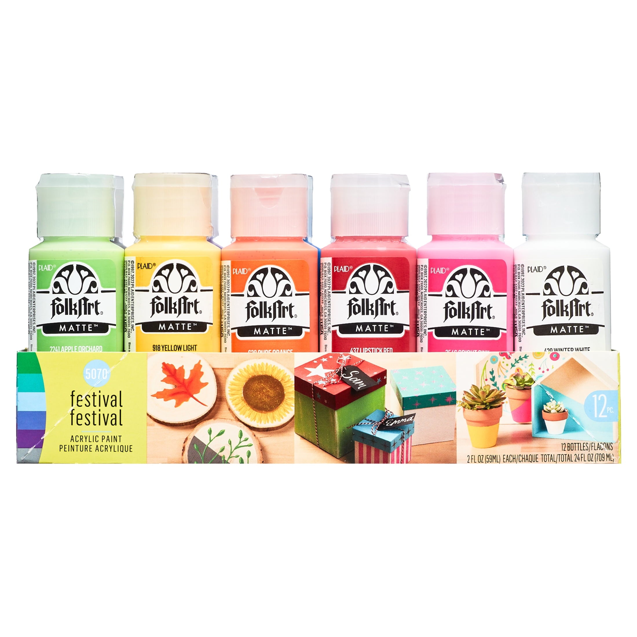 FolkArt 5070E Acrylic Craft Paint Set, Matte Finish, Festival, Set of 12, 24 fl oz