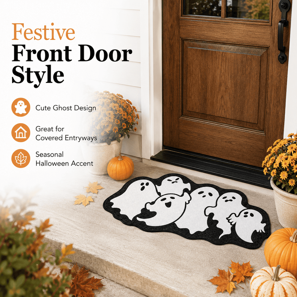 Halloween Ghost Cluster Shaped Welcome Doormat, Cute Ghost Floormat Non Slip Rubber Backing for Halloween Front Porch Entryway Room Decor,40x60cm