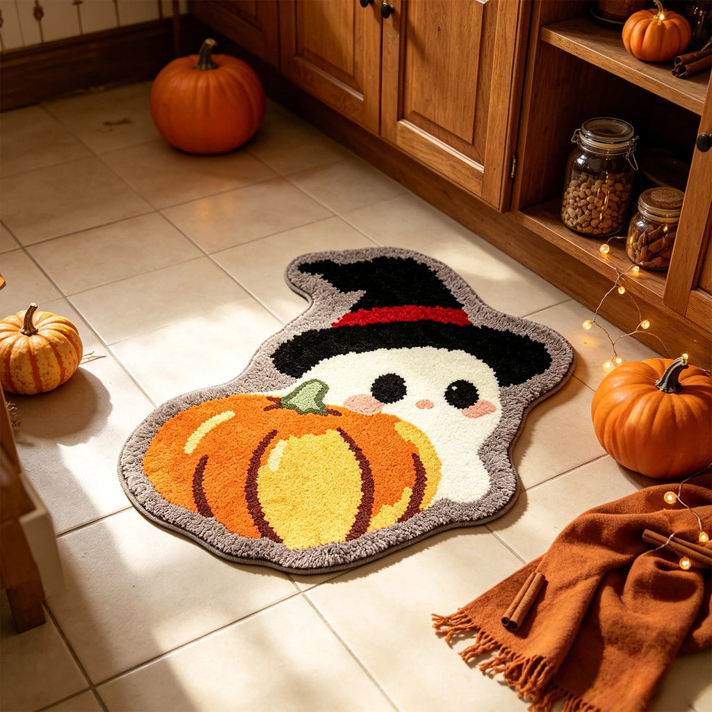 Halloween Doormat Ghost Bath Mat 23.6x15.7in Secure-Grip Absorbent Soft Faux Fur Rug for Bathroom Bedroom Living Room Decor by OVFUIZ