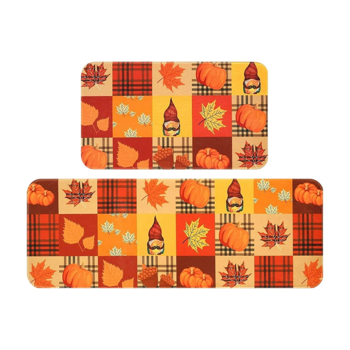 HOARBOEG Fall Pumpkin Maple Leaf Floor Mat 2-Piece Set - Non-Slip Halloween Thanksgiving Decorative Rug for Bathroom, Kitchen, Porch, Entrance, Polyester Foot Mats, Easy Clean Indoor/Outdoor