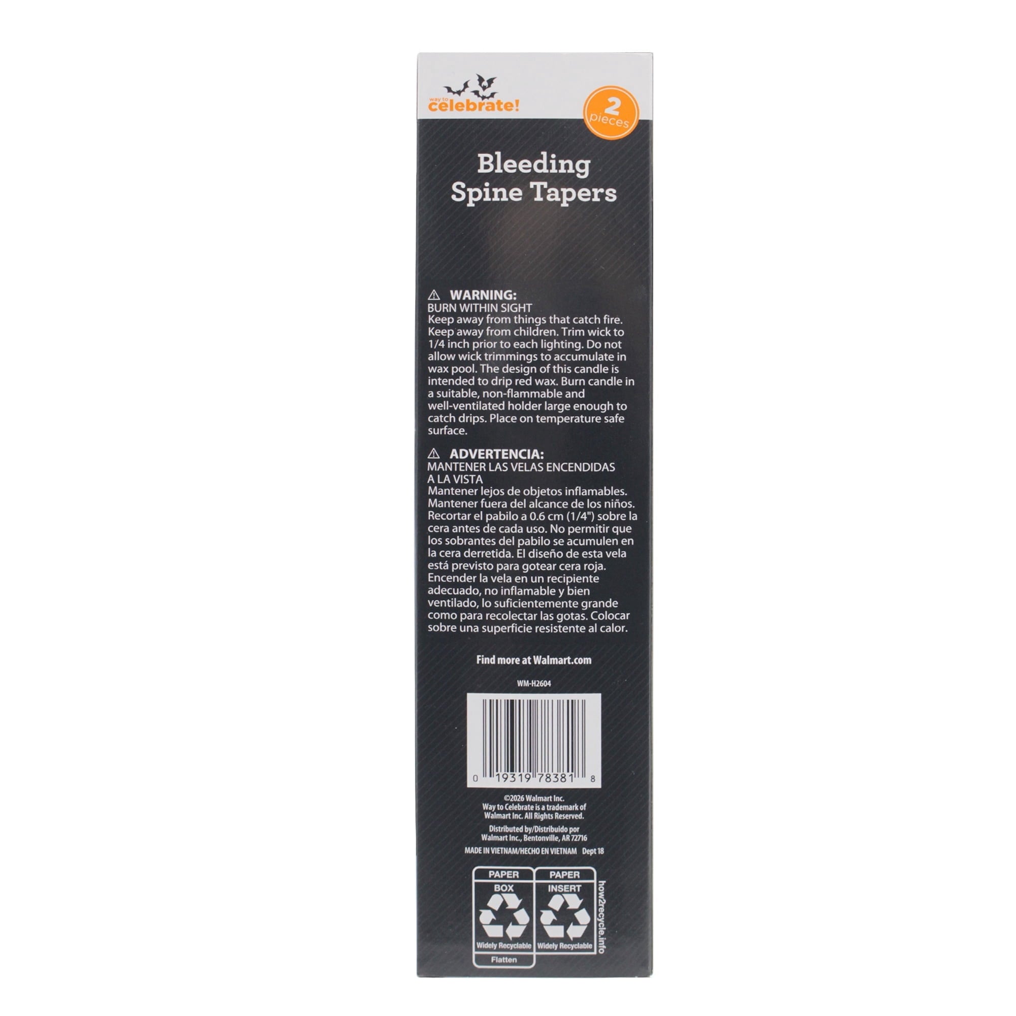 Bleeding Spine Taper Candles, 10", 2 Pieces, Halloween by Way To Celebrate