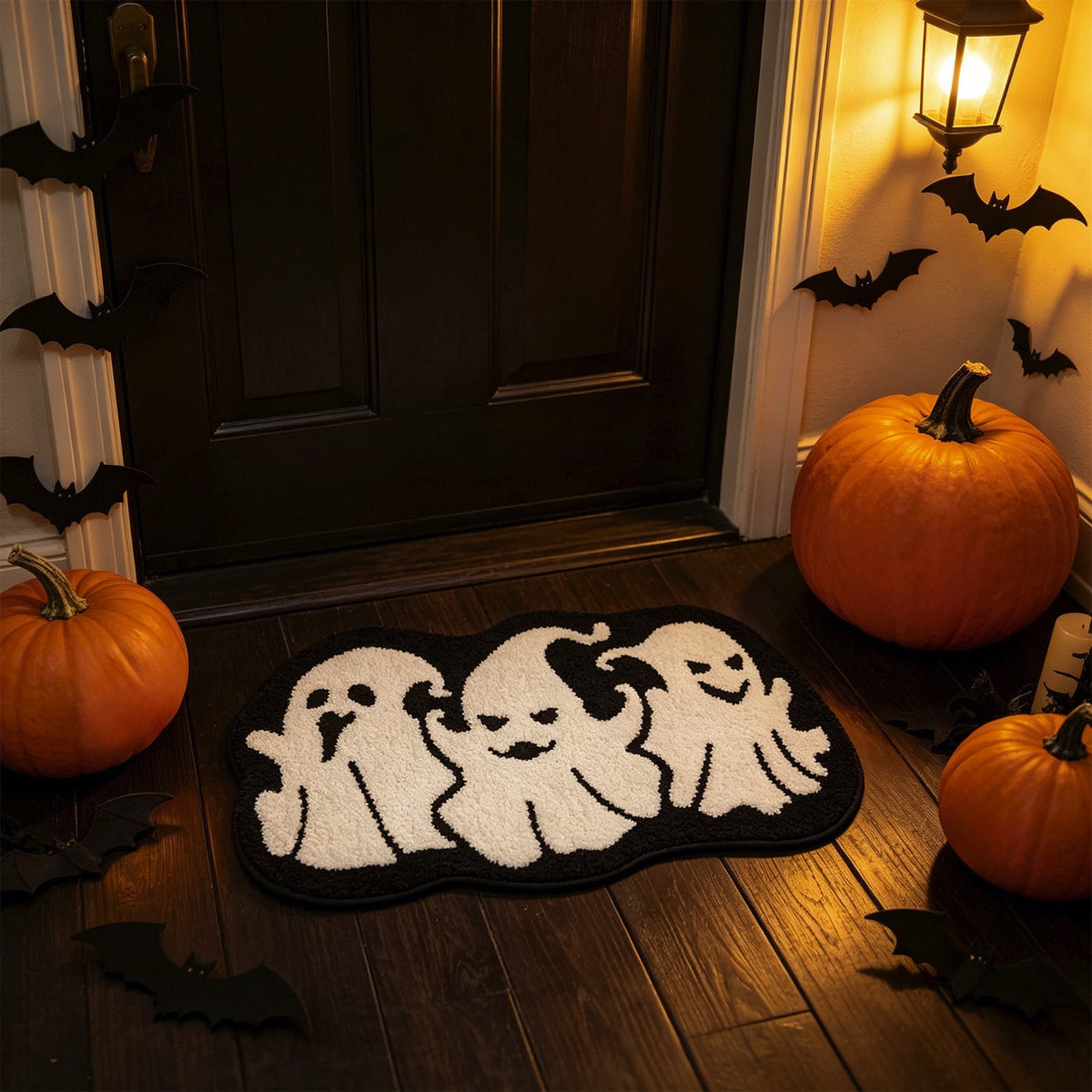 Halloween Doormat Ghost Bath Mat 23.6x15.7in Secure-Grip Absorbent Soft Faux Fur Rug for Bathroom Bedroom Living Room Decor by OVFUIZ