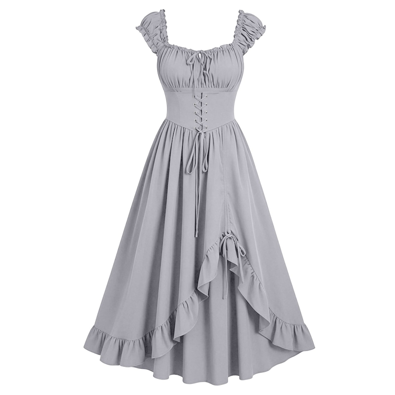 Gothic Dresses for Women Medieval Renaissance Halloween Costume Lace Up Corset High Low Ruffle Hem Square Neck Vintage Gown