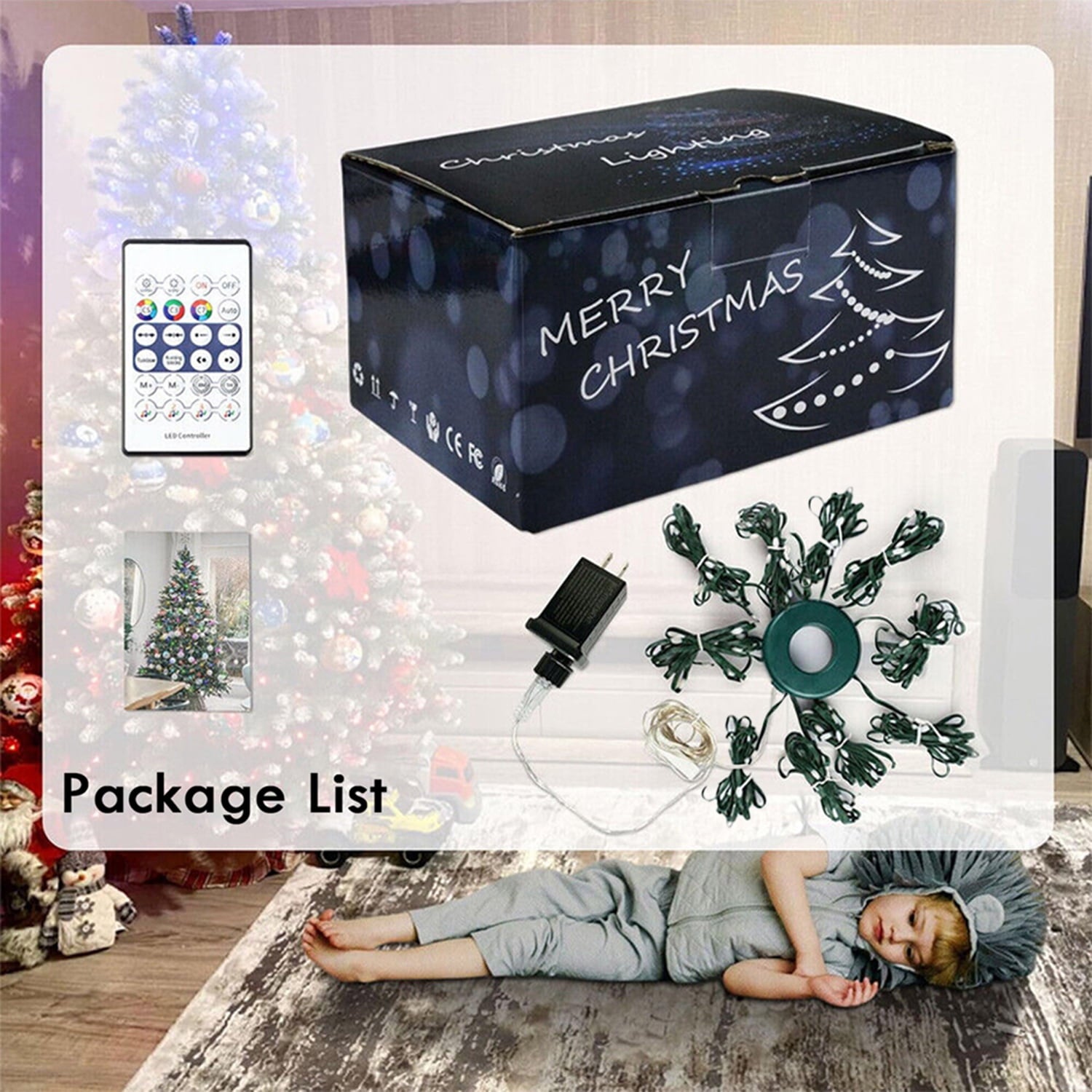 IC ICLOVER Christmas Tree String Lights Decorations with Ring Smart APP, 200 LED Waterfall Lights IP65 Waterproof Multi-Modes with Remote Color Changing Lights for Wedding Yard Party Home Holiday