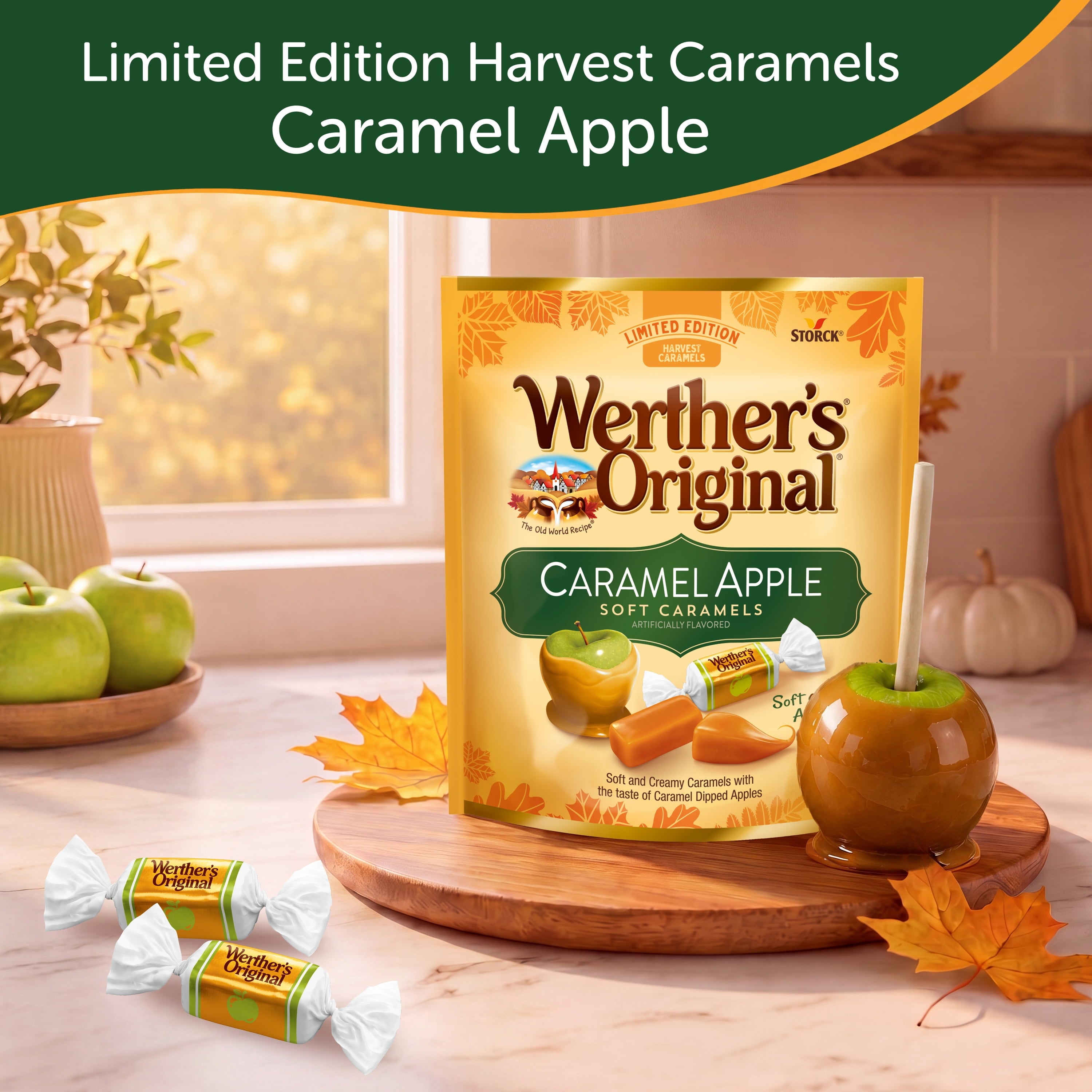 Werther's Original Limited Edition Fall Harvest Caramel Apple Soft Caramels, 8.57 oz Bag