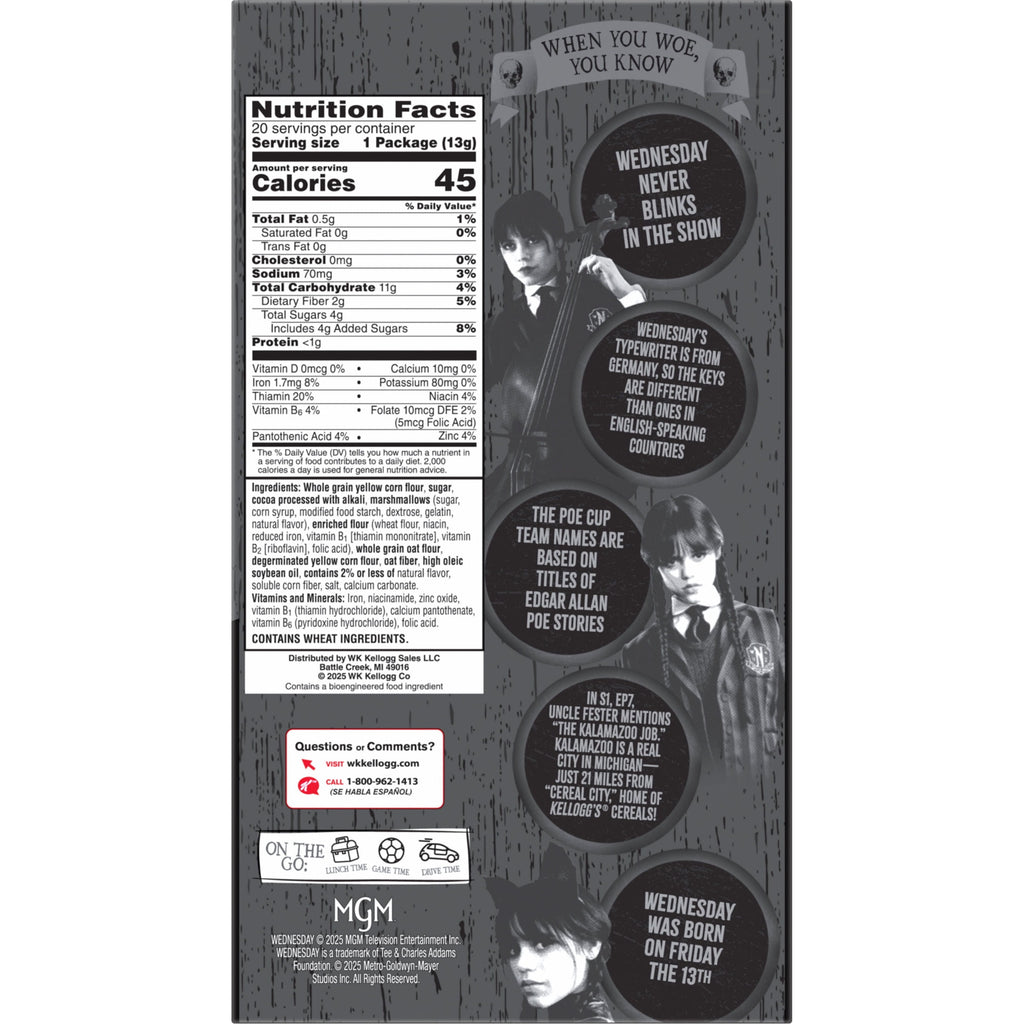 Kellogg's Cookies and Crème with Marshmallows Cereal Pouches, Whole Grain, 9 oz, 20 Count