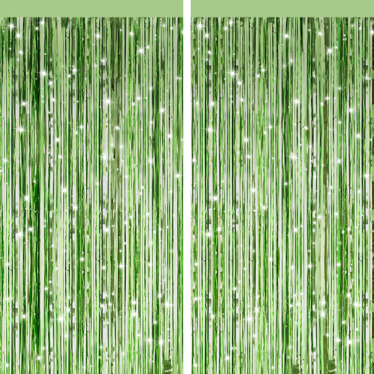 Light Green Metallic Tinsel Foil Fringe Curtains, 4 Pack 3.3x6.6 Feet Party Streamer for Birthday Bachelorette Party Decorations