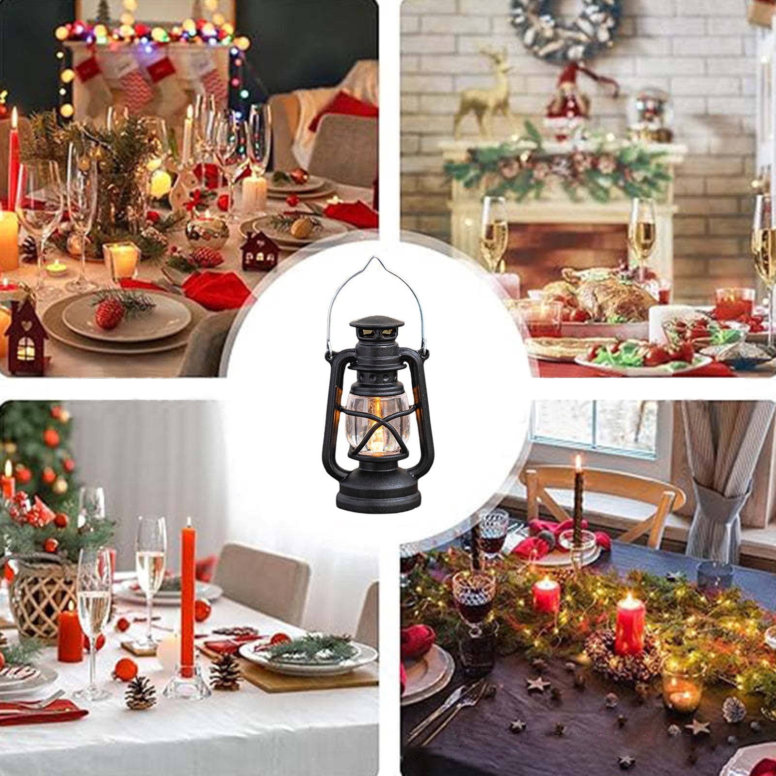 openpig Vintage LED Hurricane Lantern, LED Battery Powered Camping Lamp Outdoor Hanging Lantern, Landscape Decor for Table Patio Garden Yard Pathway Porch (Black)