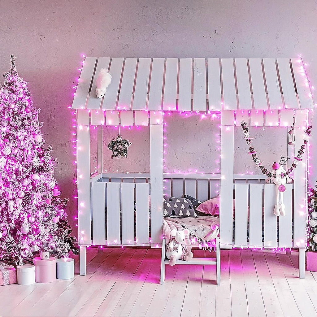 33ft 100 LED Pink Battery Lights for Bedroom, Pink Christmas String Lights with 8 Modes Remote Indoor Outdoor, Fairy Twinkle Lights for Room Party Tree Valentine
