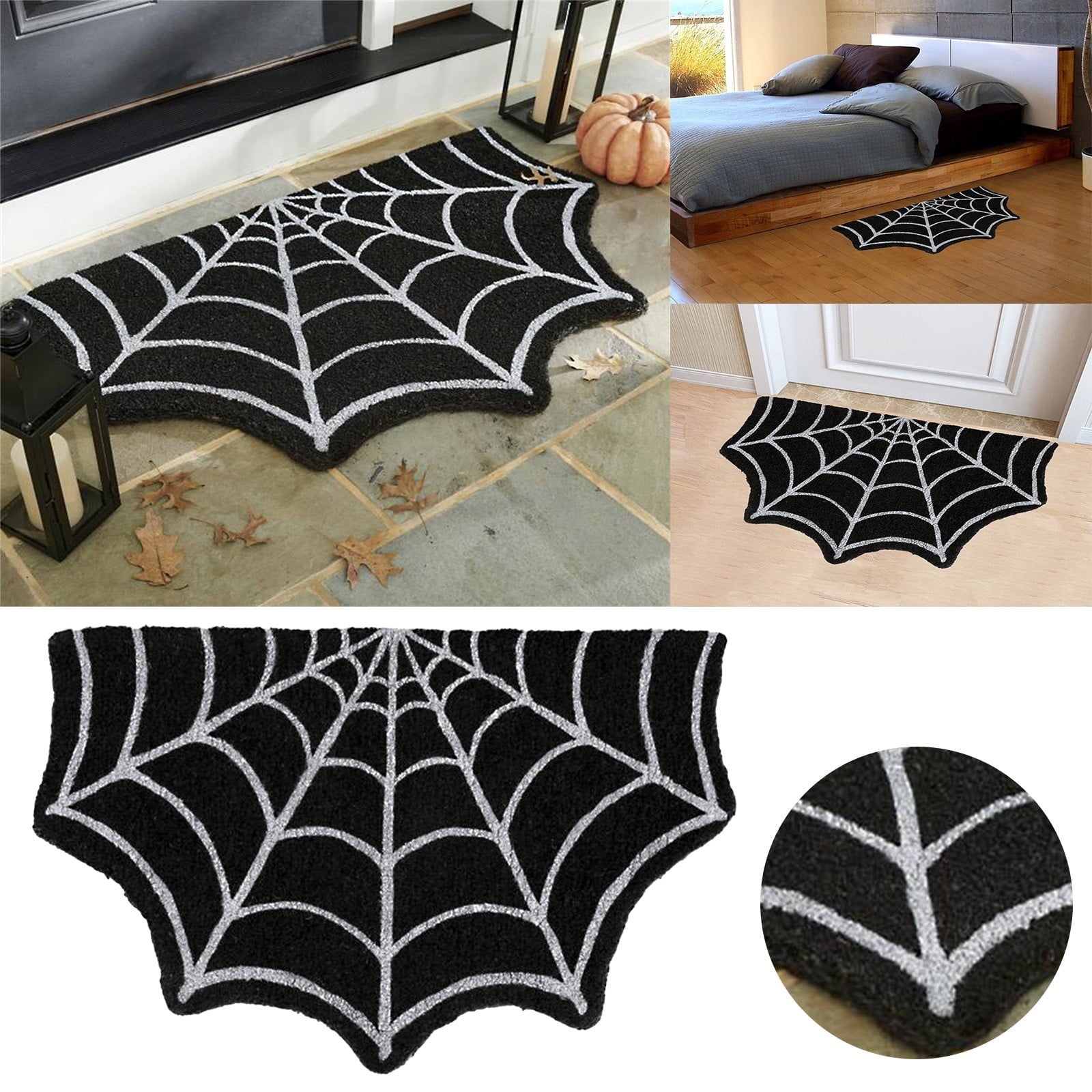 Halloween Doormat Spider Web Spooky Gothic Cute Fun Floor Mat Non Washable Welcome for Indoor Outdoor Entrance, Fall Thanksgiving Home Decor,23.6 Inch
